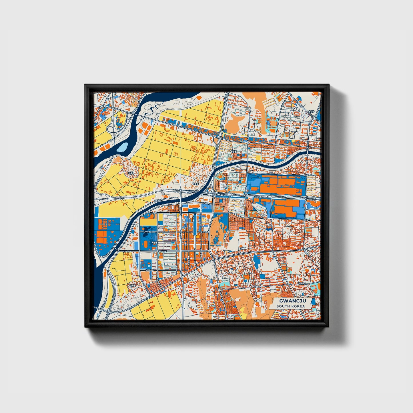 Gwangju South Korea Colorful City Map Canvas Print • Black Framed