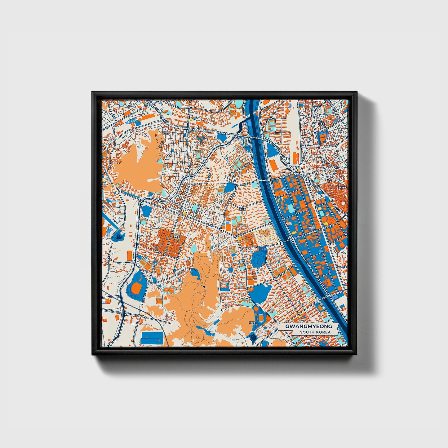 Gwangmyeong South Korea Colorful City Map Canvas Print • Black Framed