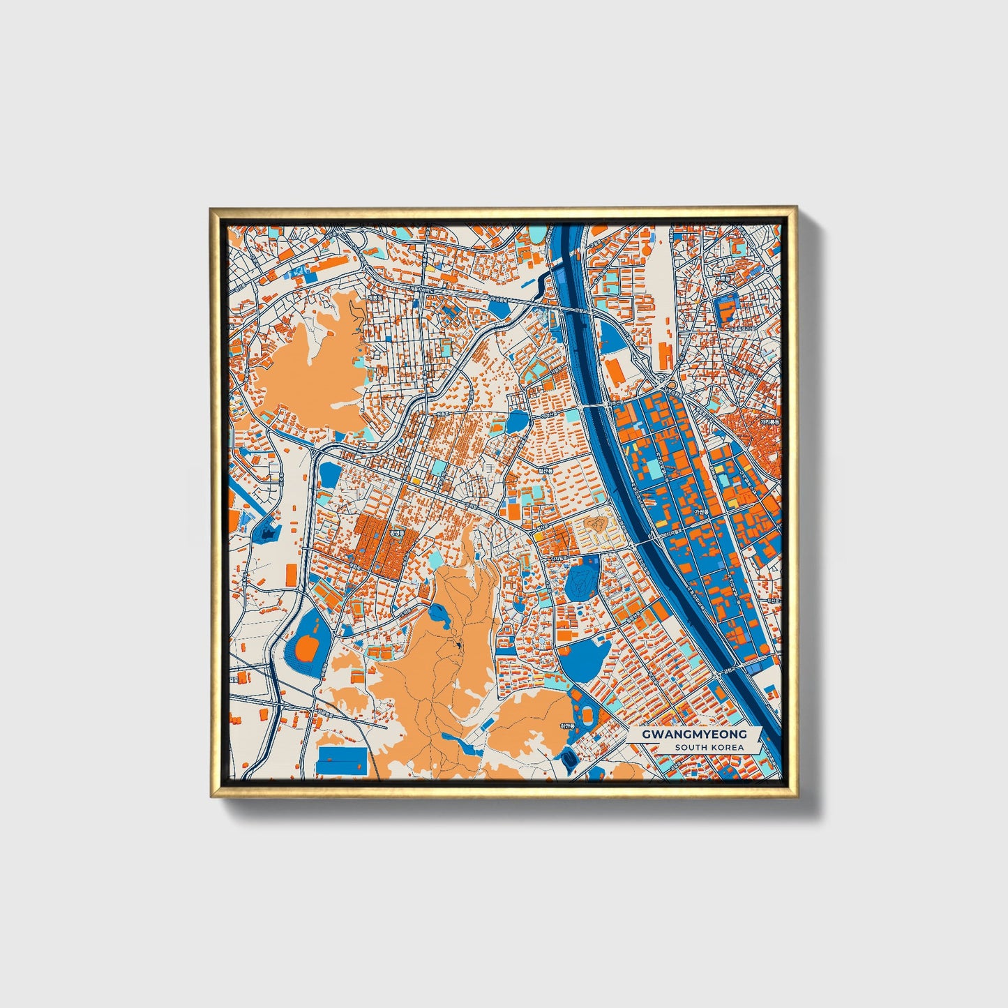 Gwangmyeong South Korea Colorful City Map Canvas Print • Gold Framed
