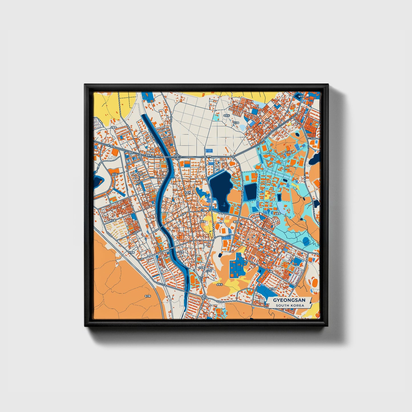 Gyeongsan South Korea Colorful City Map Canvas Print • Black Framed