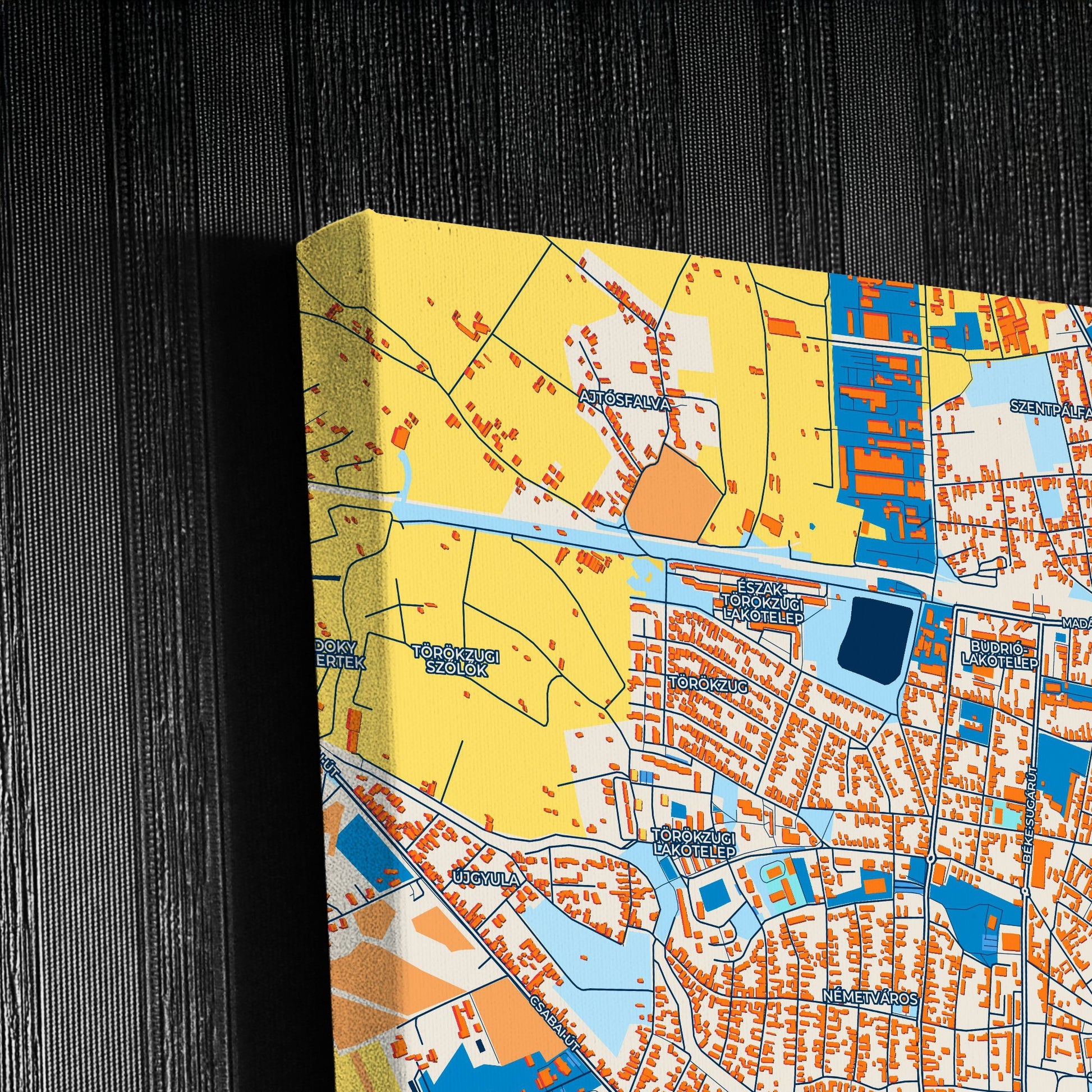 Gyula Hungary Colorful City Map Canvas Print Detail