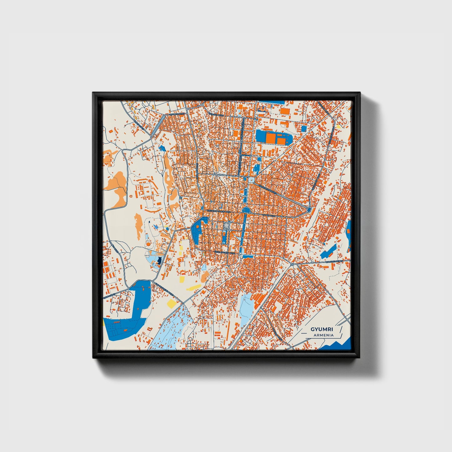 Gyumri Armenia Colorful City Map Canvas Print • Black Framed