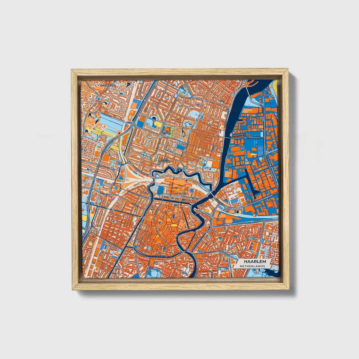 Haarlem Netherlands Colorful City Map Canvas Print • Natural Wooden Framed