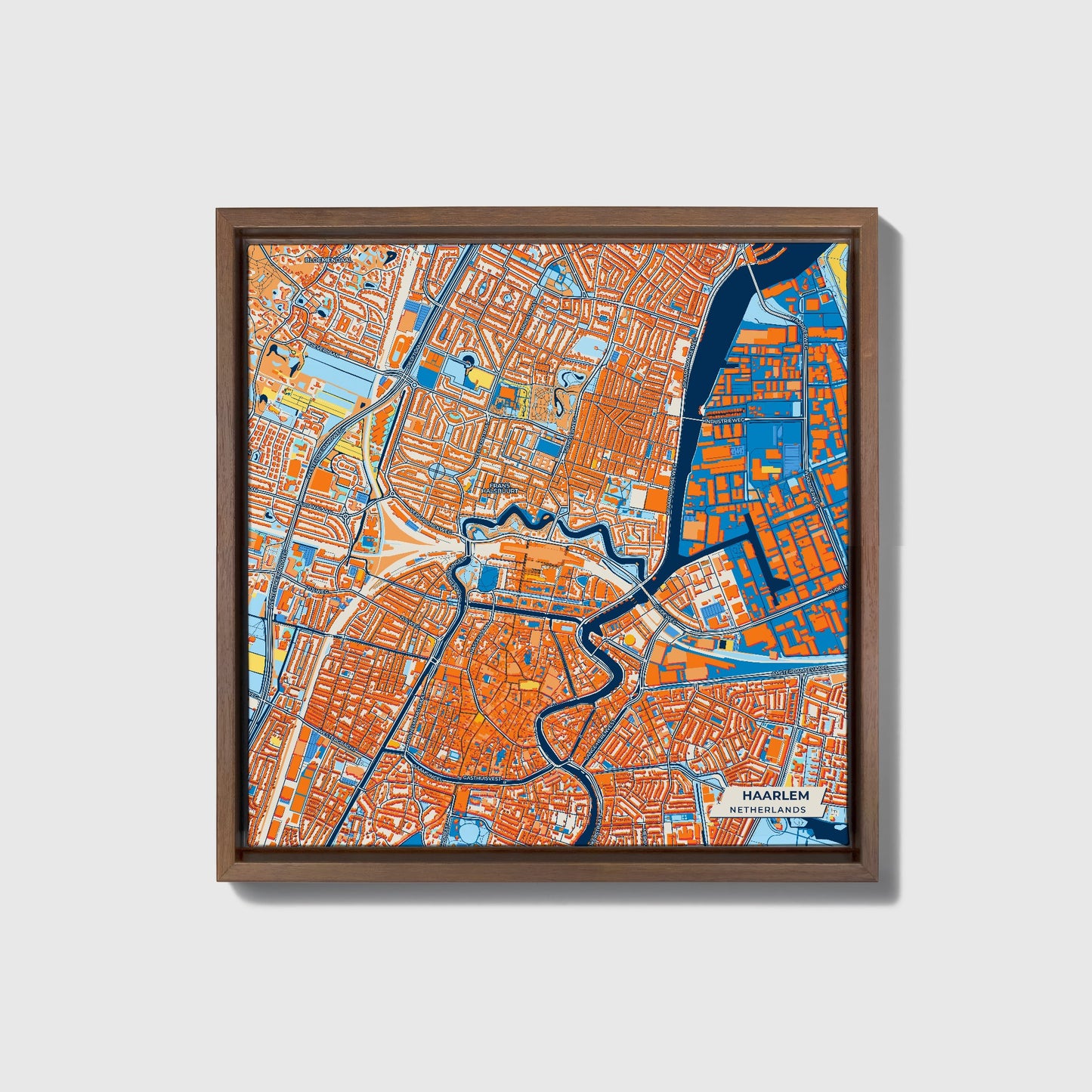Haarlem Netherlands Colorful City Map Canvas Print • Dark Wooden Framed