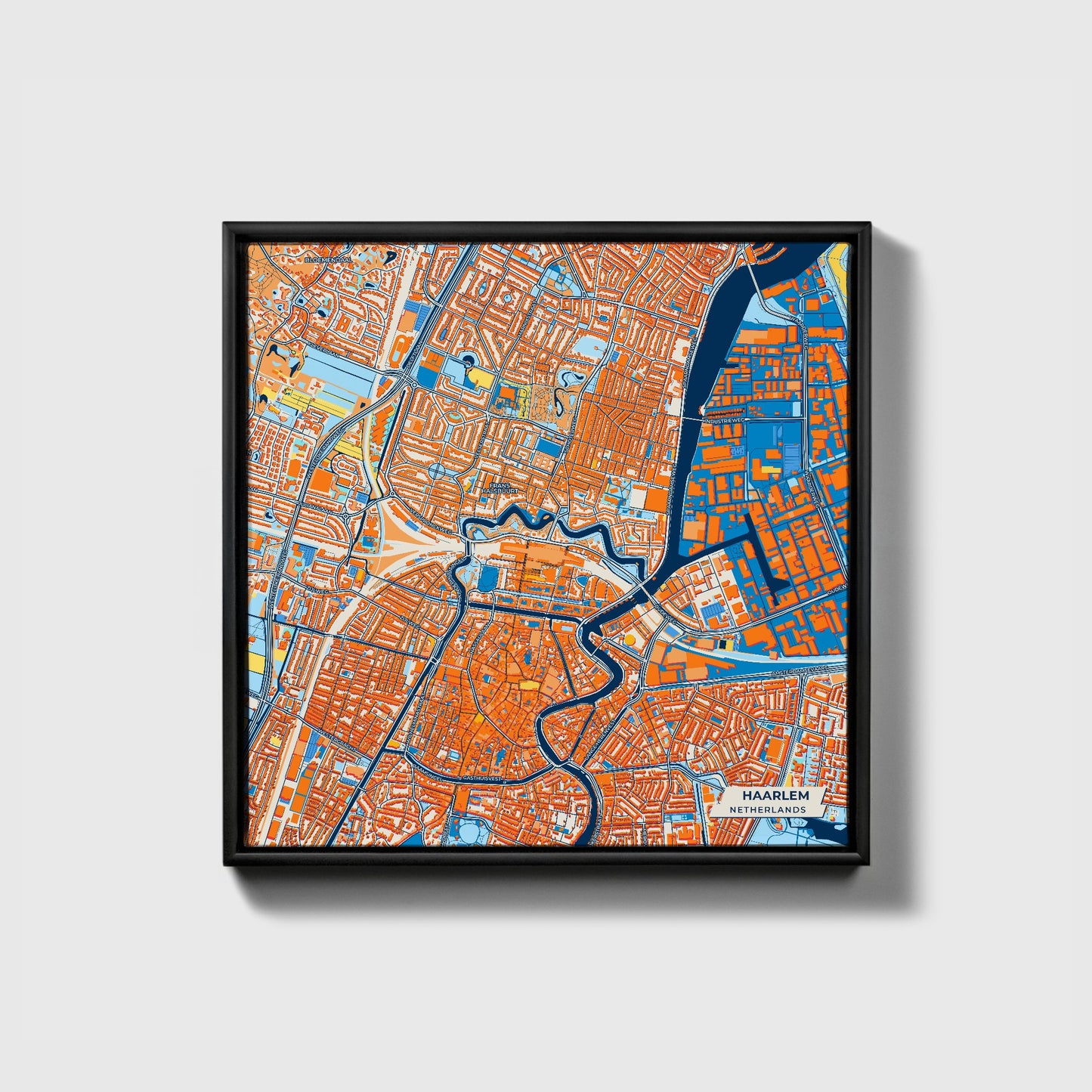Haarlem Netherlands Colorful City Map Canvas Print • Black Framed
