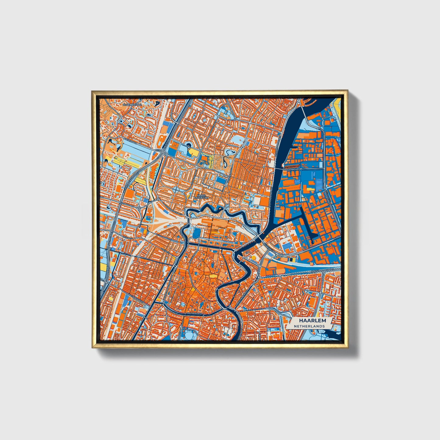 Haarlem Netherlands Colorful City Map Canvas Print • Gold Framed