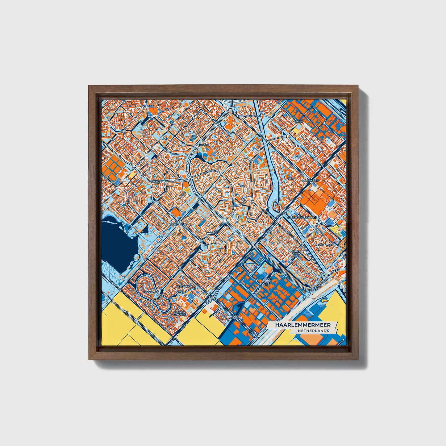 Haarlemmermeer Netherlands Colorful City Map Canvas Print • Dark Wooden Framed