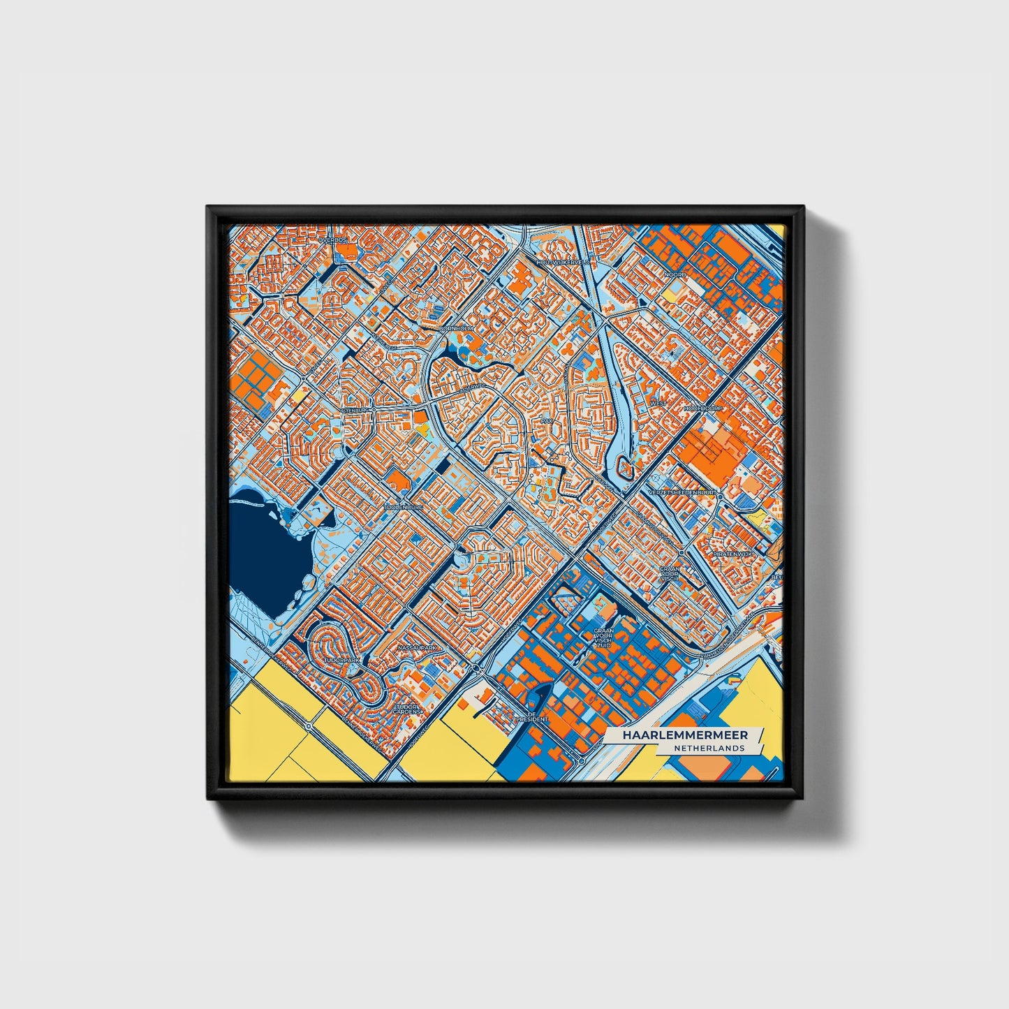 Haarlemmermeer Netherlands Colorful City Map Canvas Print • Black Framed