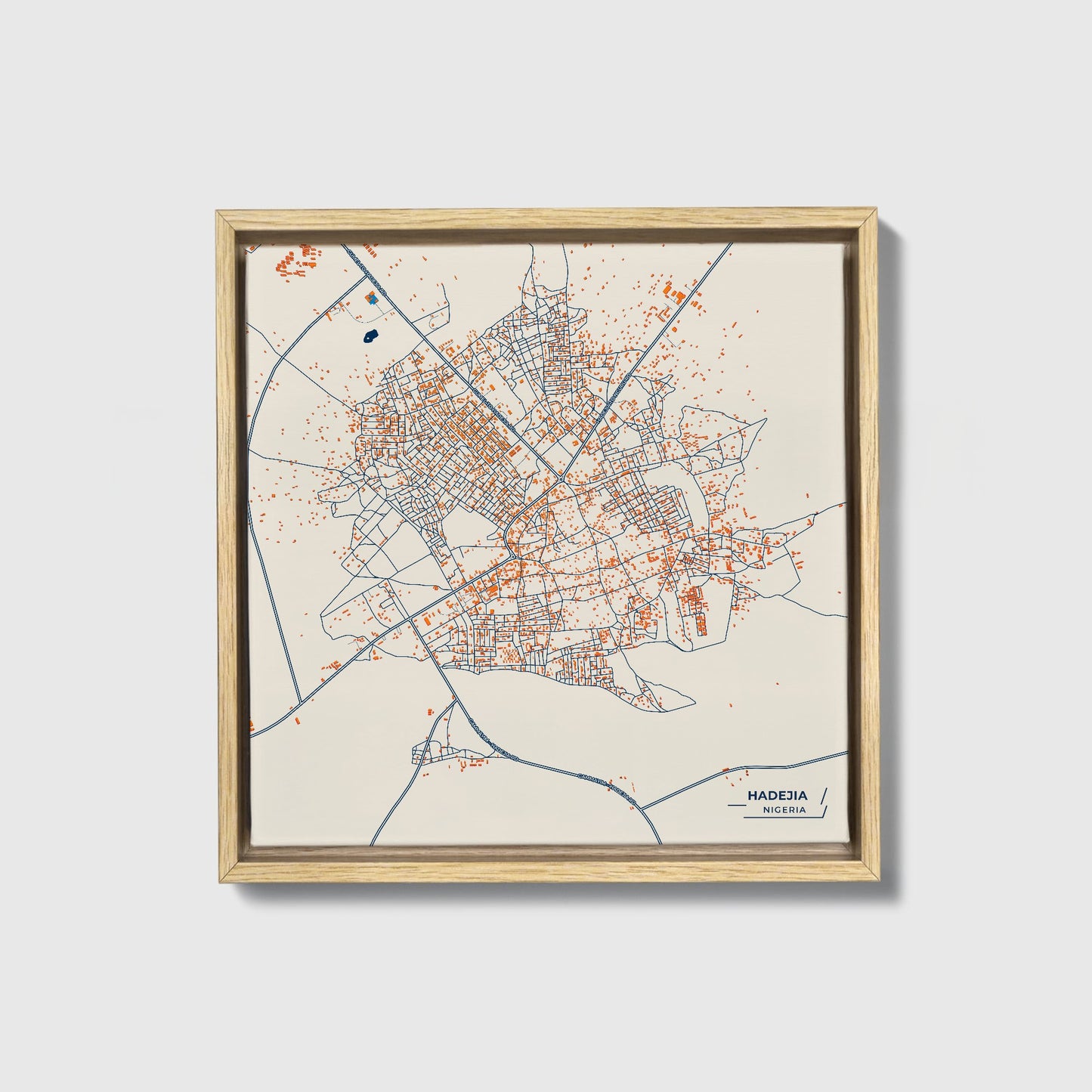 Hadejia Nigeria Colorful City Map Canvas Print • Natural Wooden Framed