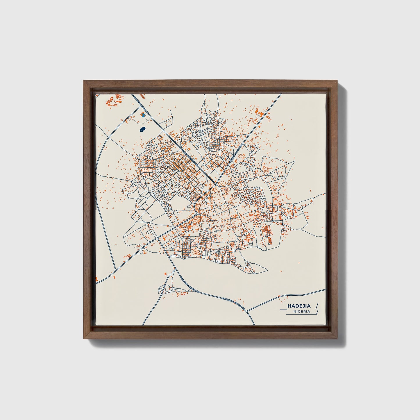 Hadejia Nigeria Colorful City Map Canvas Print • Dark Wooden Framed