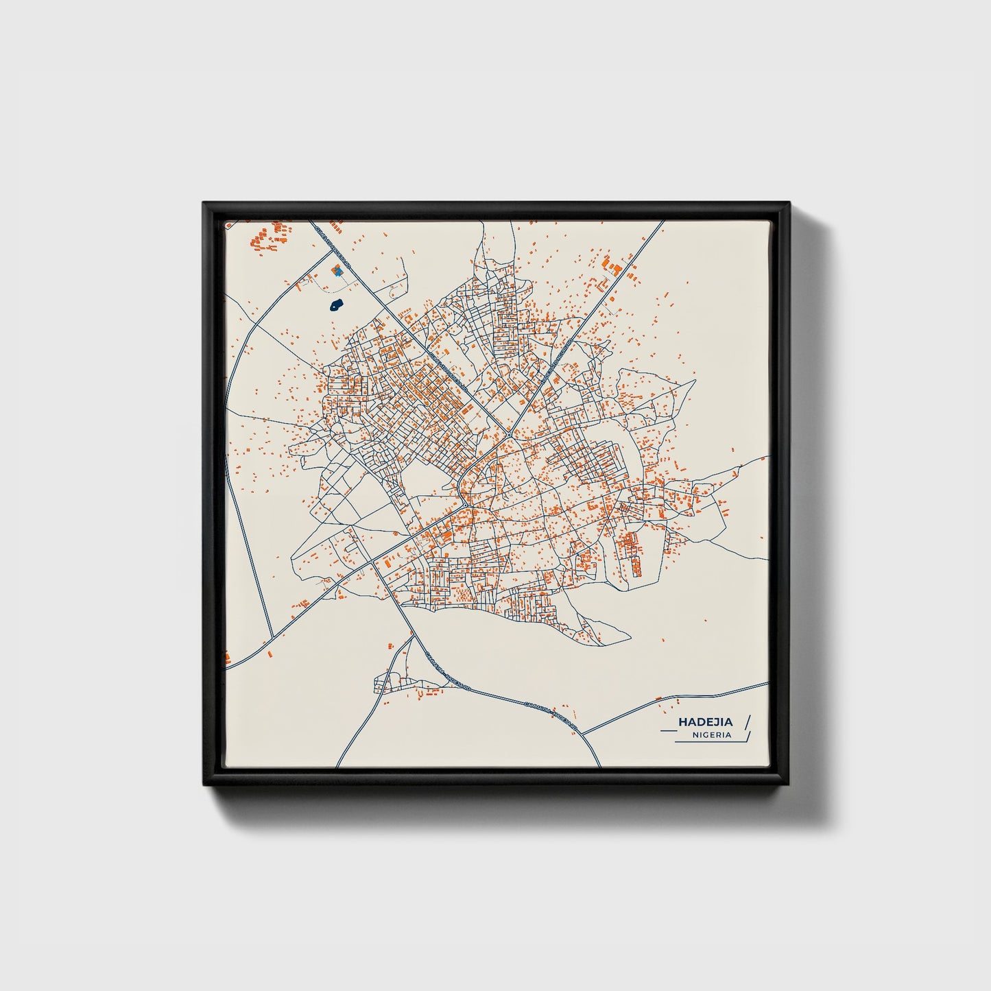 Hadejia Nigeria Colorful City Map Canvas Print • Black Framed