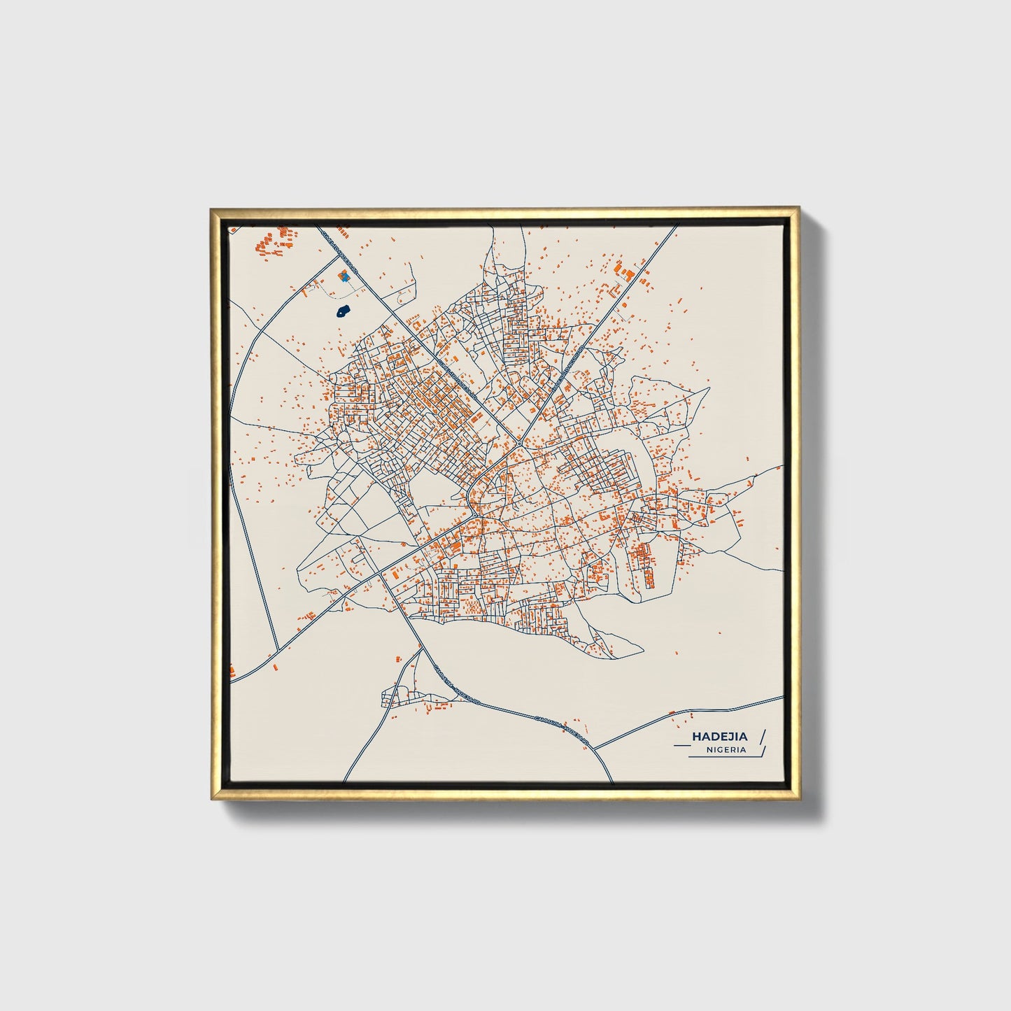 Hadejia Nigeria Colorful City Map Canvas Print • Gold Framed