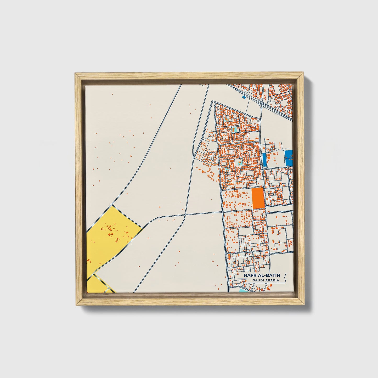 Hafr Al-Batin Saudi Arabia Colorful City Map Canvas Print • Natural Wooden Framed
