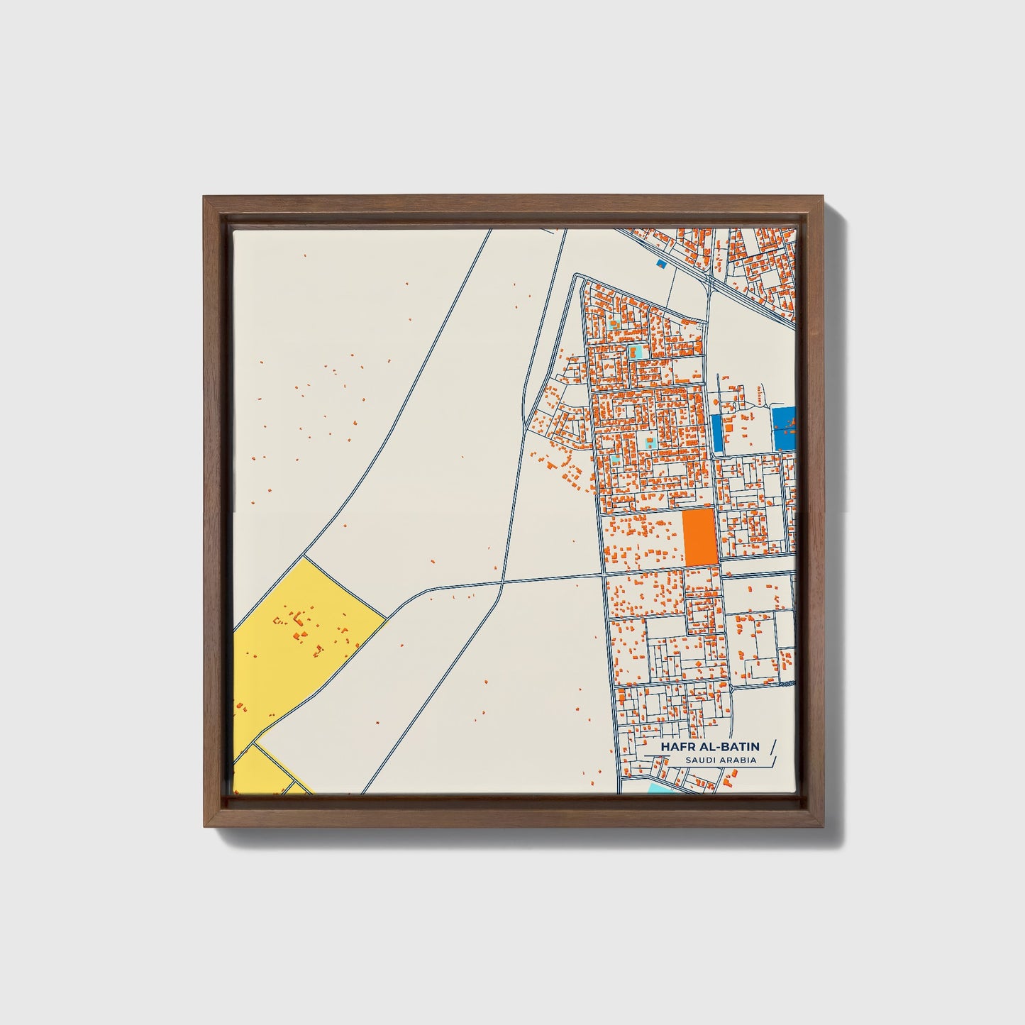 Hafr Al-Batin Saudi Arabia Colorful City Map Canvas Print • Dark Wooden Framed