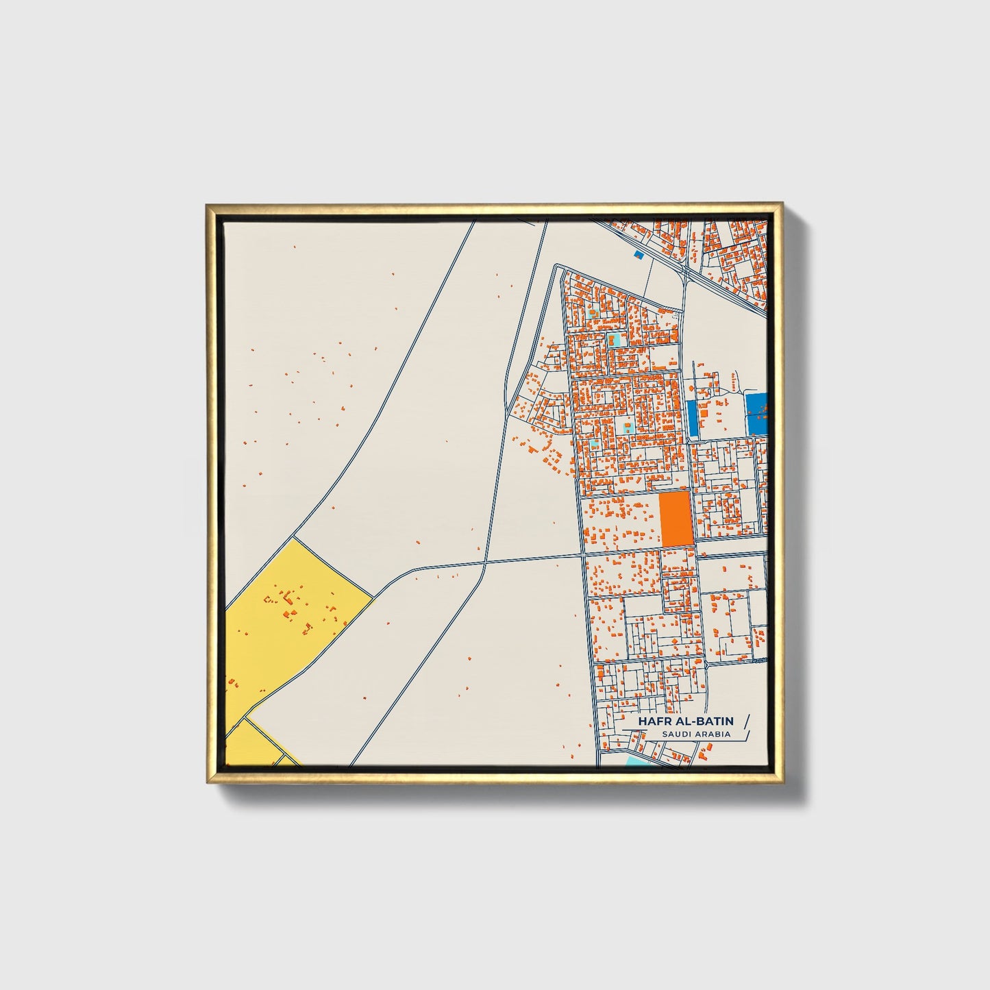 Hafr Al-Batin Saudi Arabia Colorful City Map Canvas Print • Gold Framed