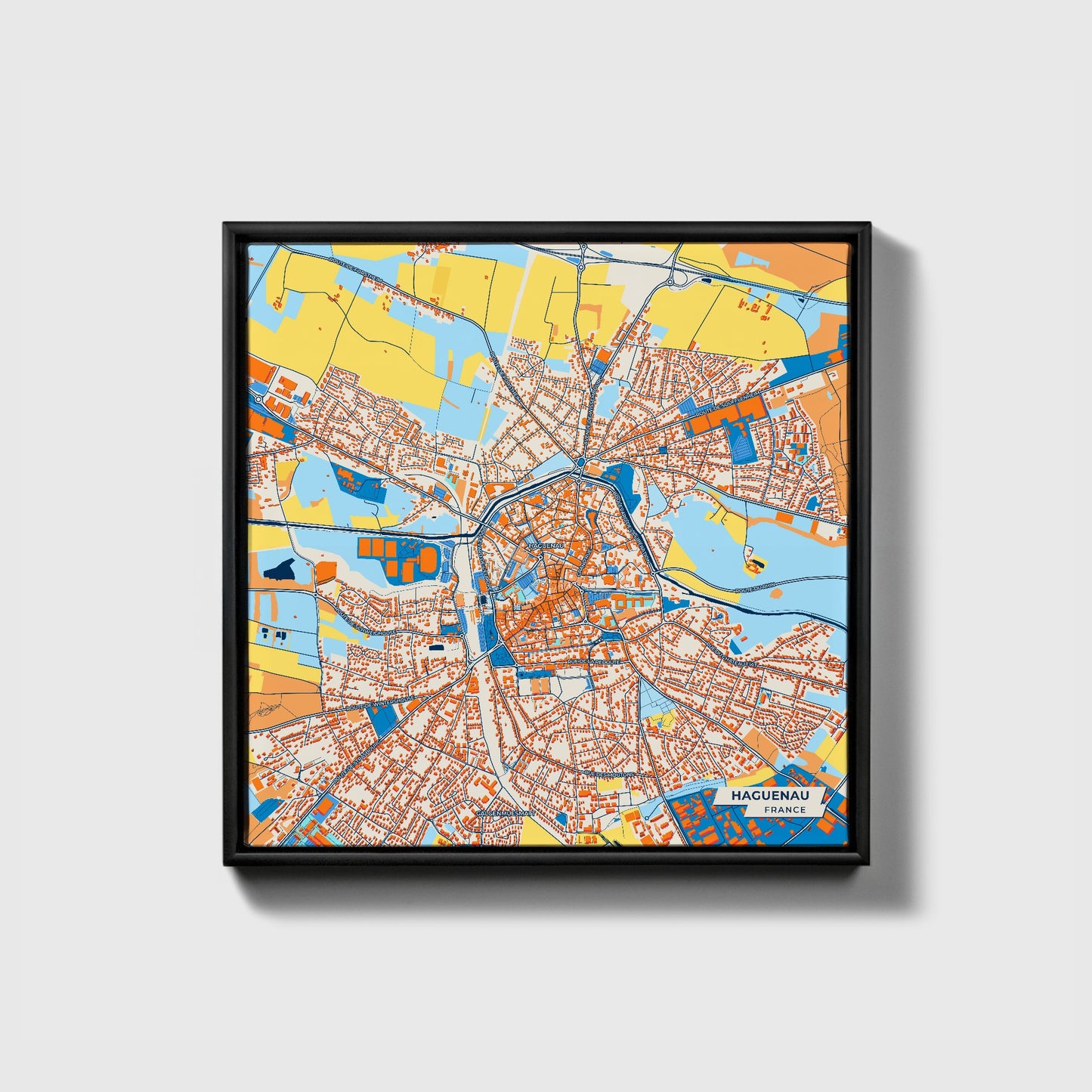 Haguenau France Colorful City Map Canvas Print • Black Framed