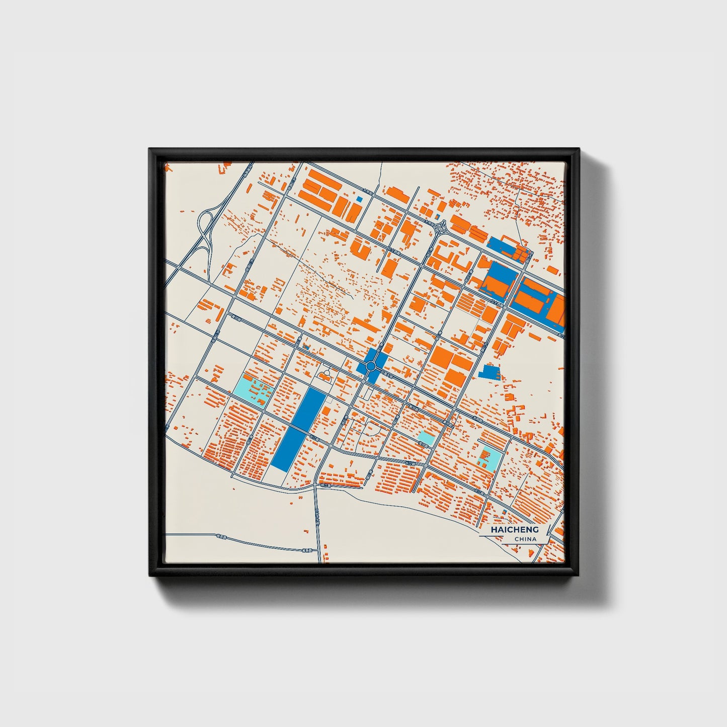 Haicheng China Colorful City Map Canvas Print • Black Framed