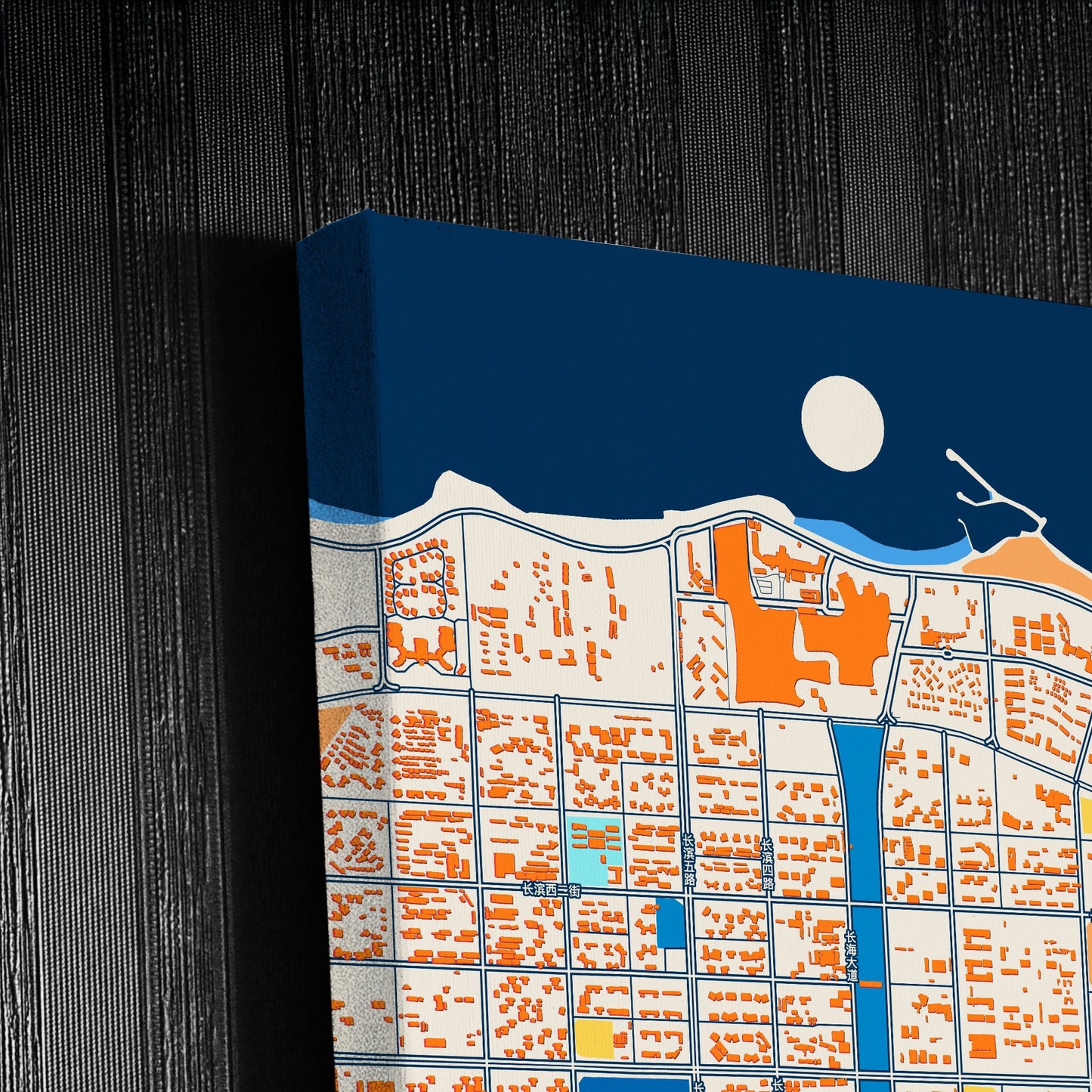 Haikou China Colorful City Map Canvas Print Detail