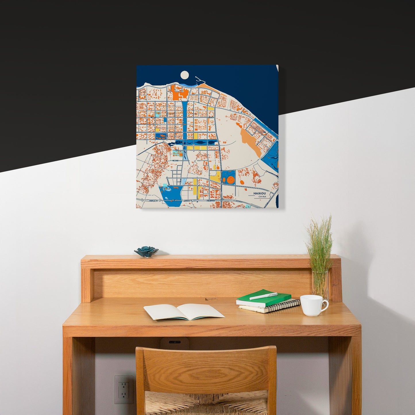 Haikou China Colorful City Map Canvas Print Scene
