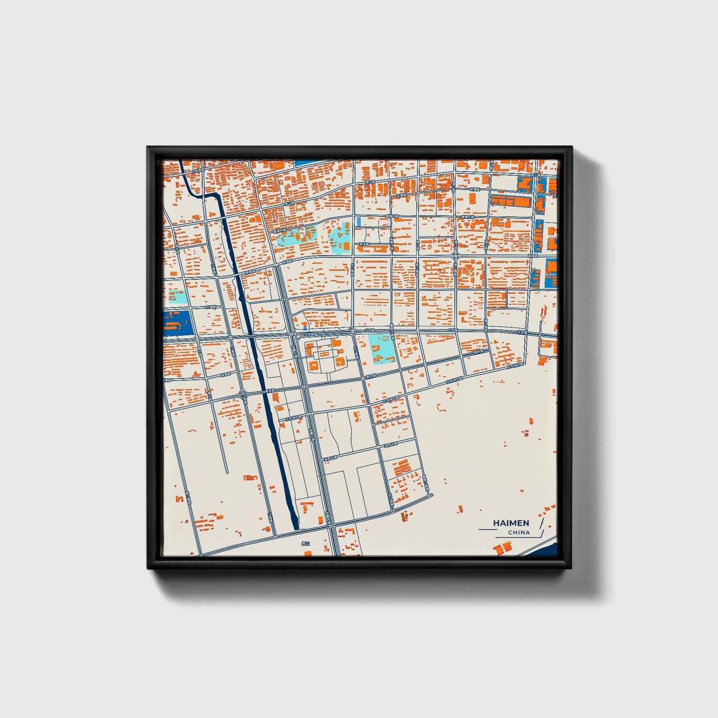 Haimen China Colorful City Map Canvas Print • Black Framed