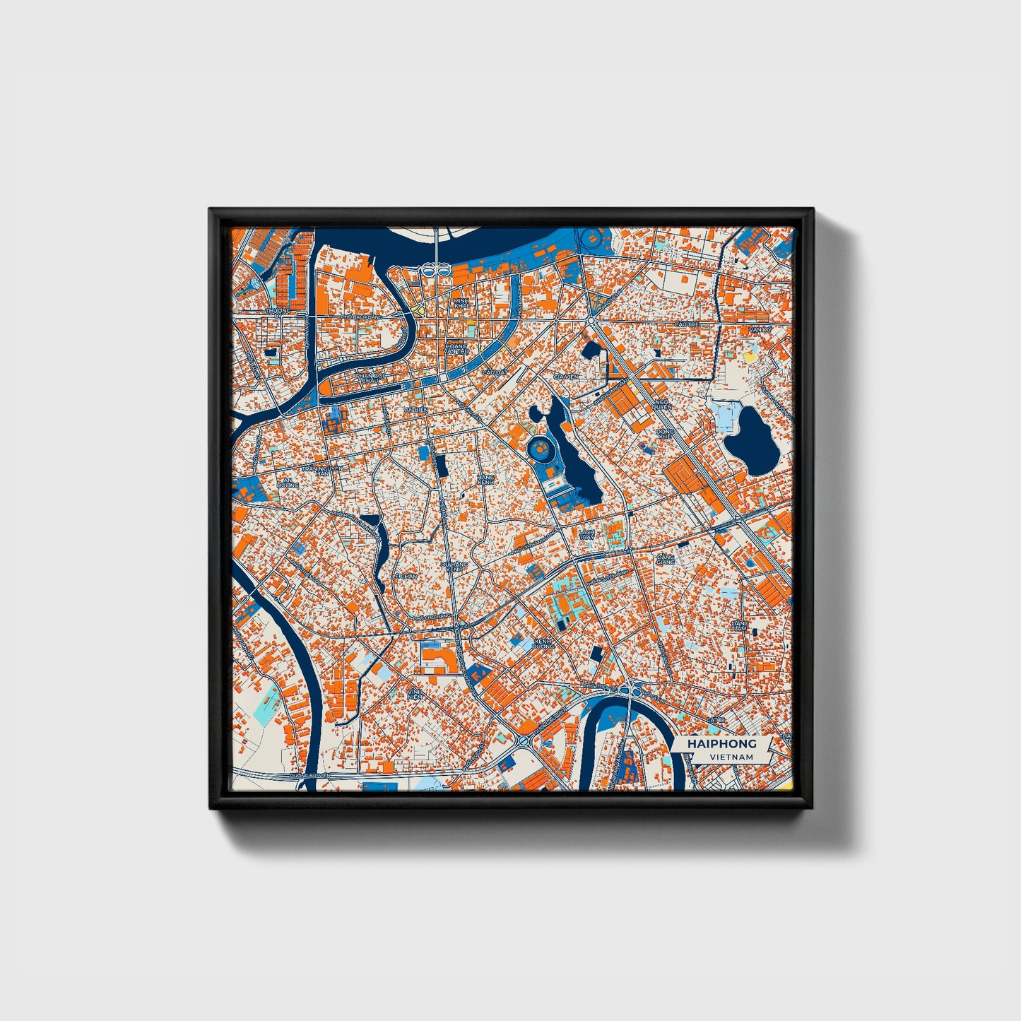 Haiphong Vietnam Colorful City Map Canvas Print • Black Framed