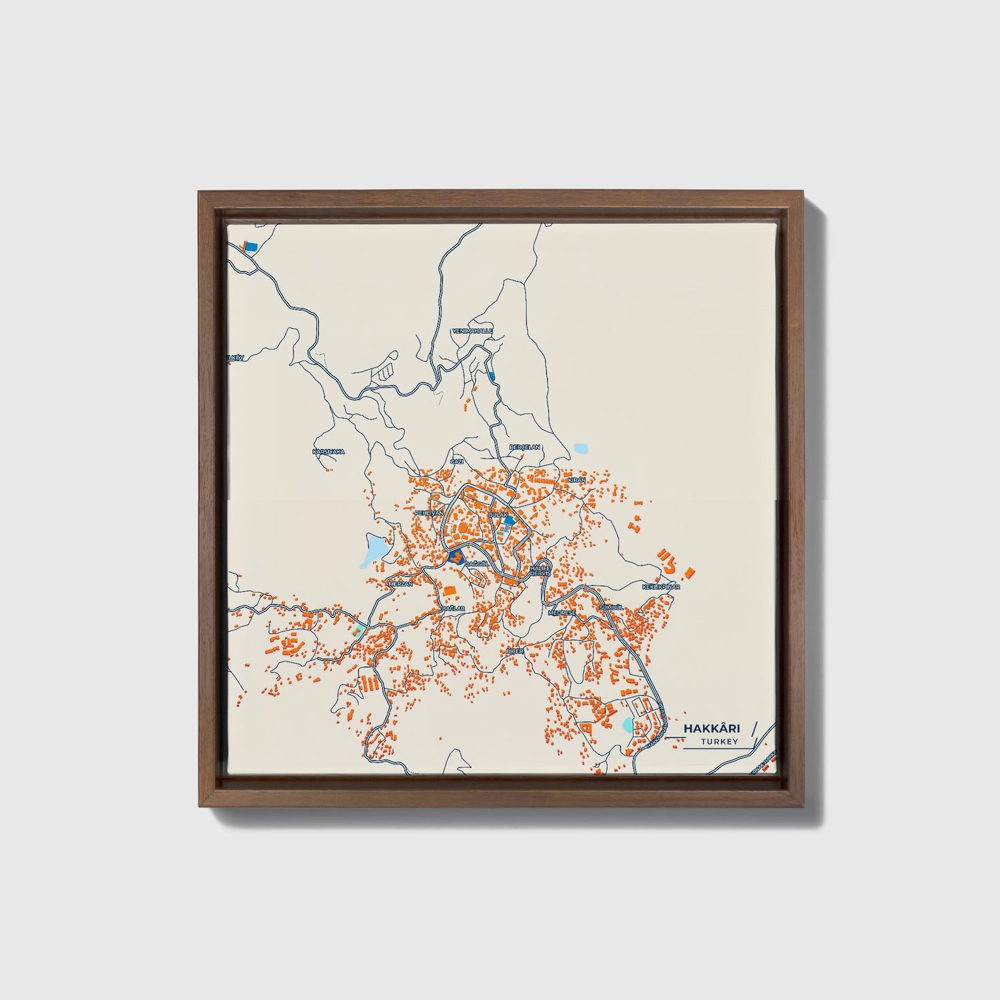 Hakkari Turkey Colorful City Map Canvas Print • Dark Wooden Framed