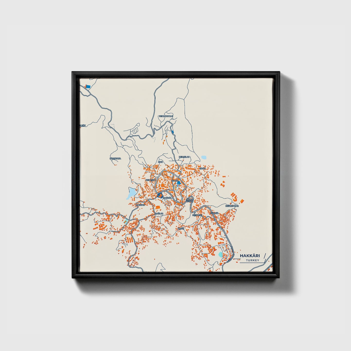 Hakkari Turkey Colorful City Map Canvas Print • Black Framed