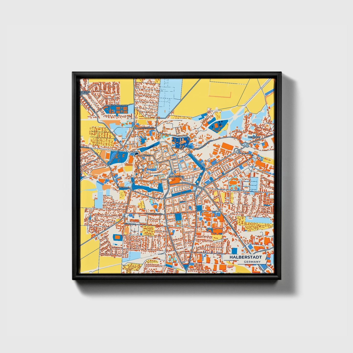 Halberstadt Germany Colorful City Map Canvas Print • Black Framed