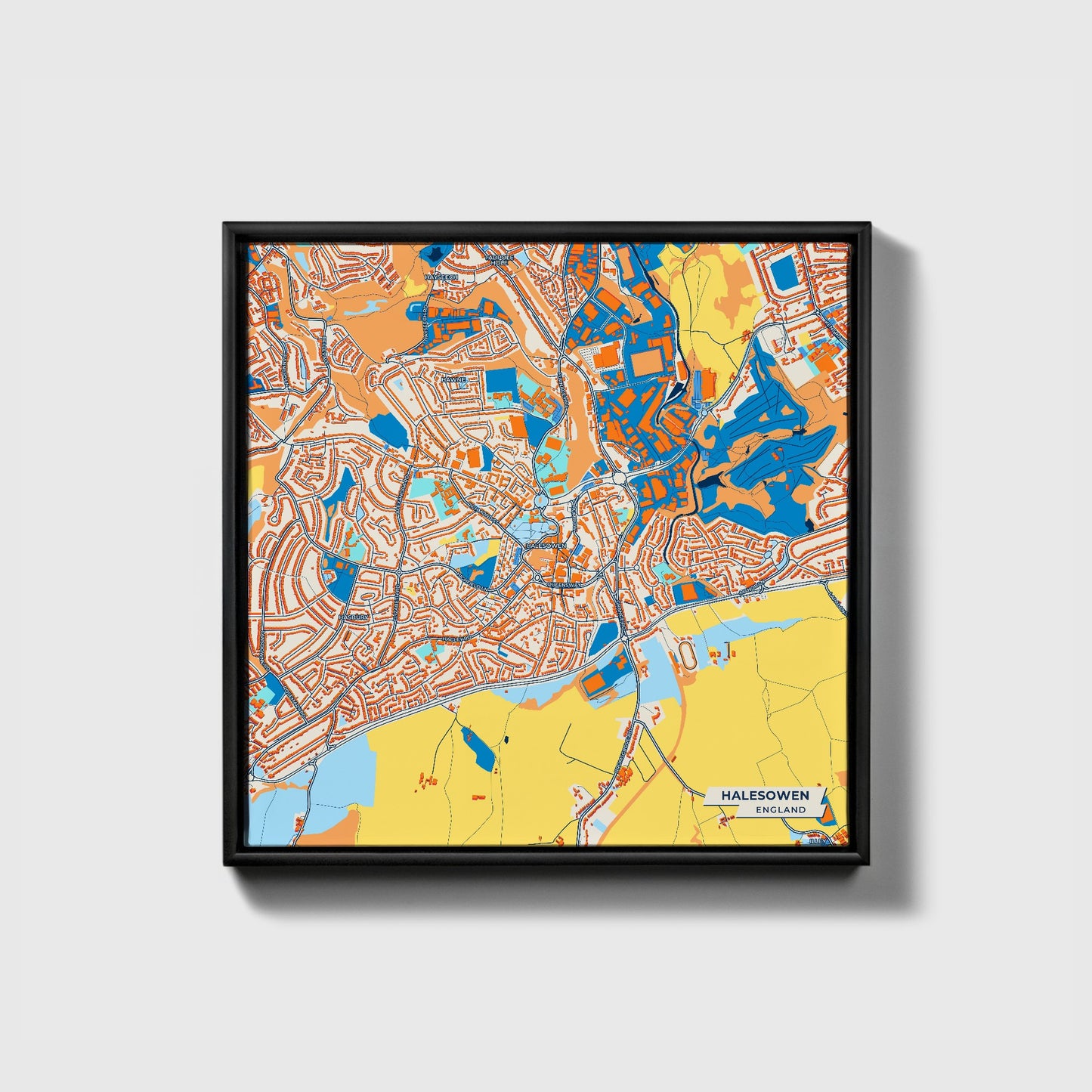 Halesowen England Colorful City Map Canvas Print • Black Framed
