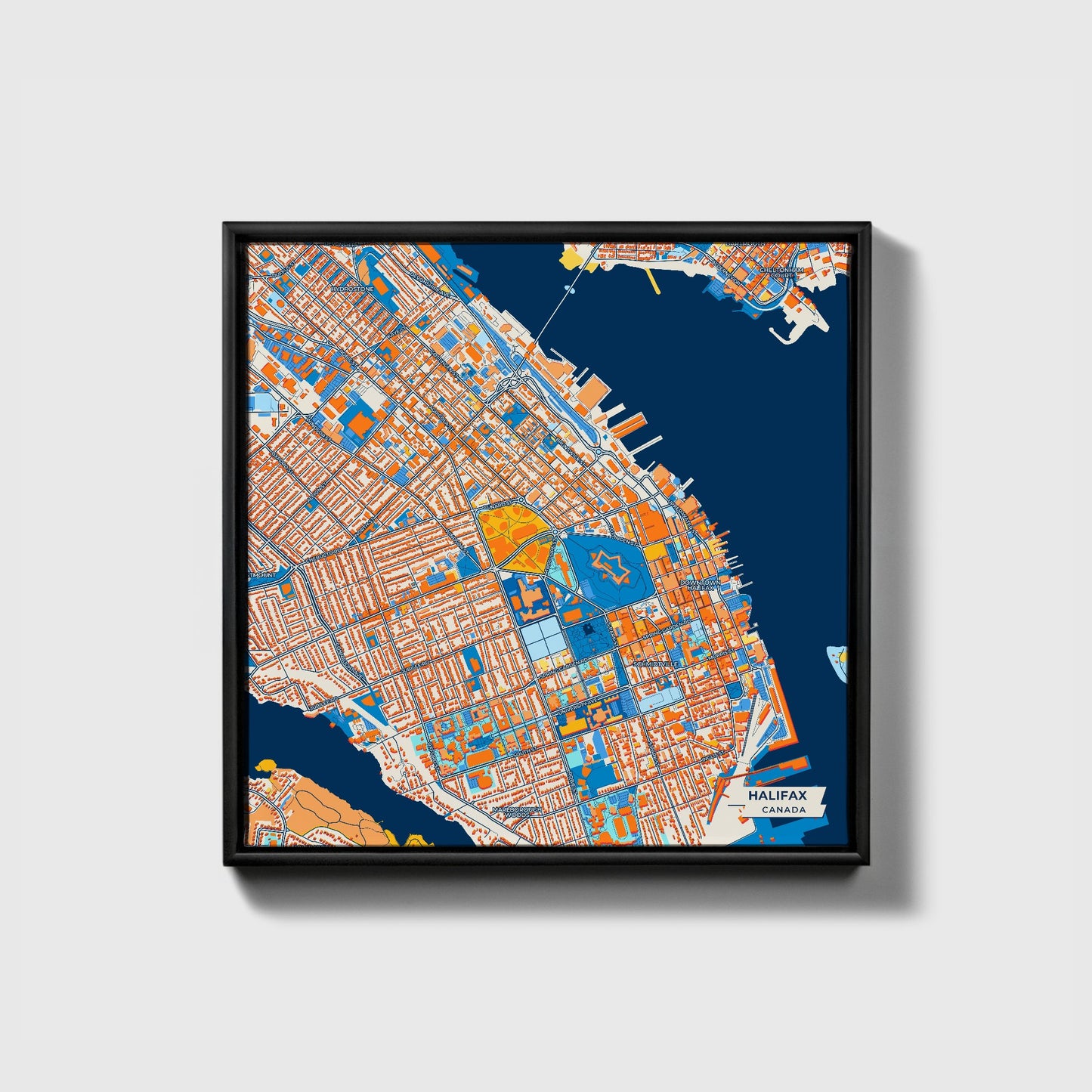 Halifax Canada Colorful City Map Canvas Print • Black Framed