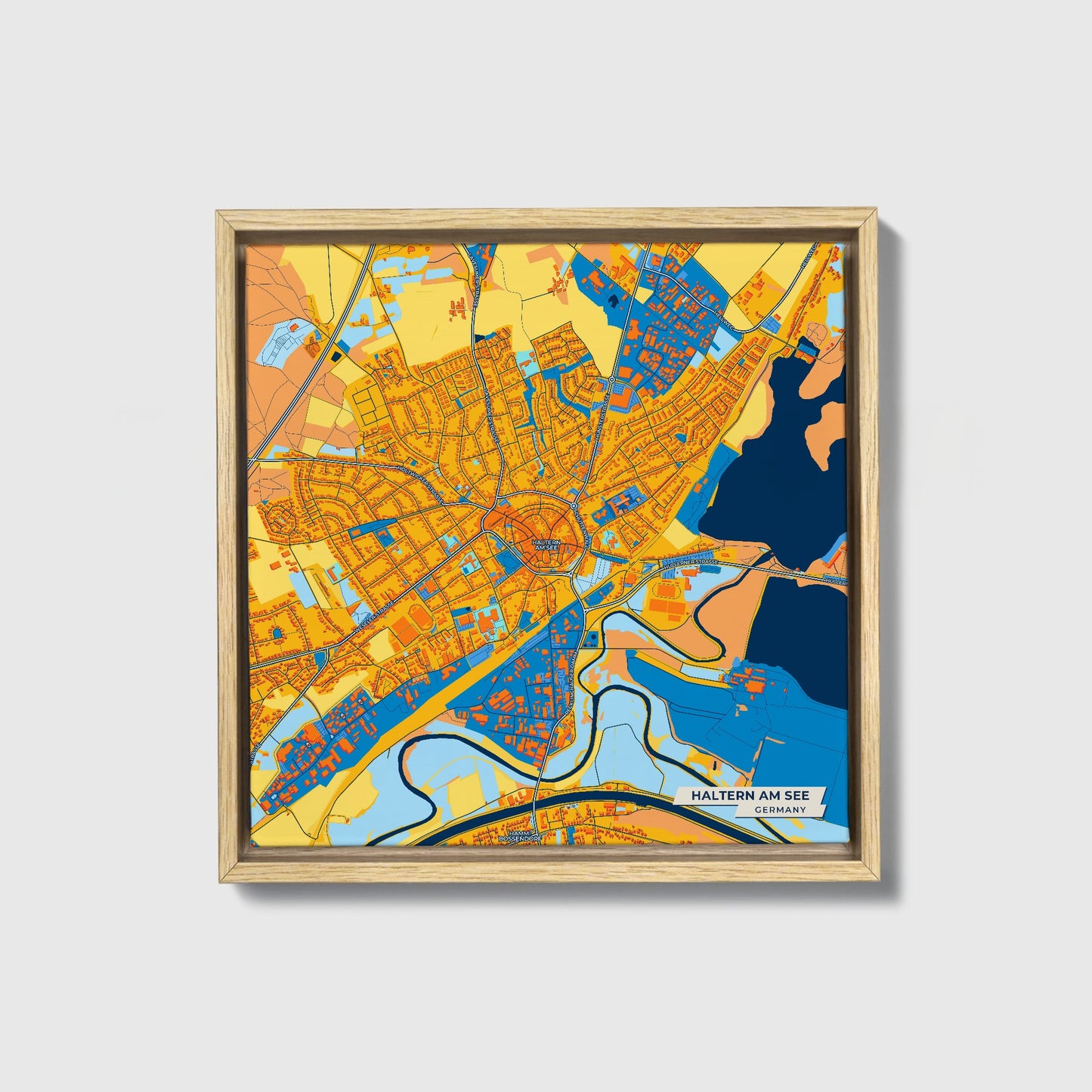 Haltern Am See Germany Colorful City Map Canvas Print • Natural Wooden Framed