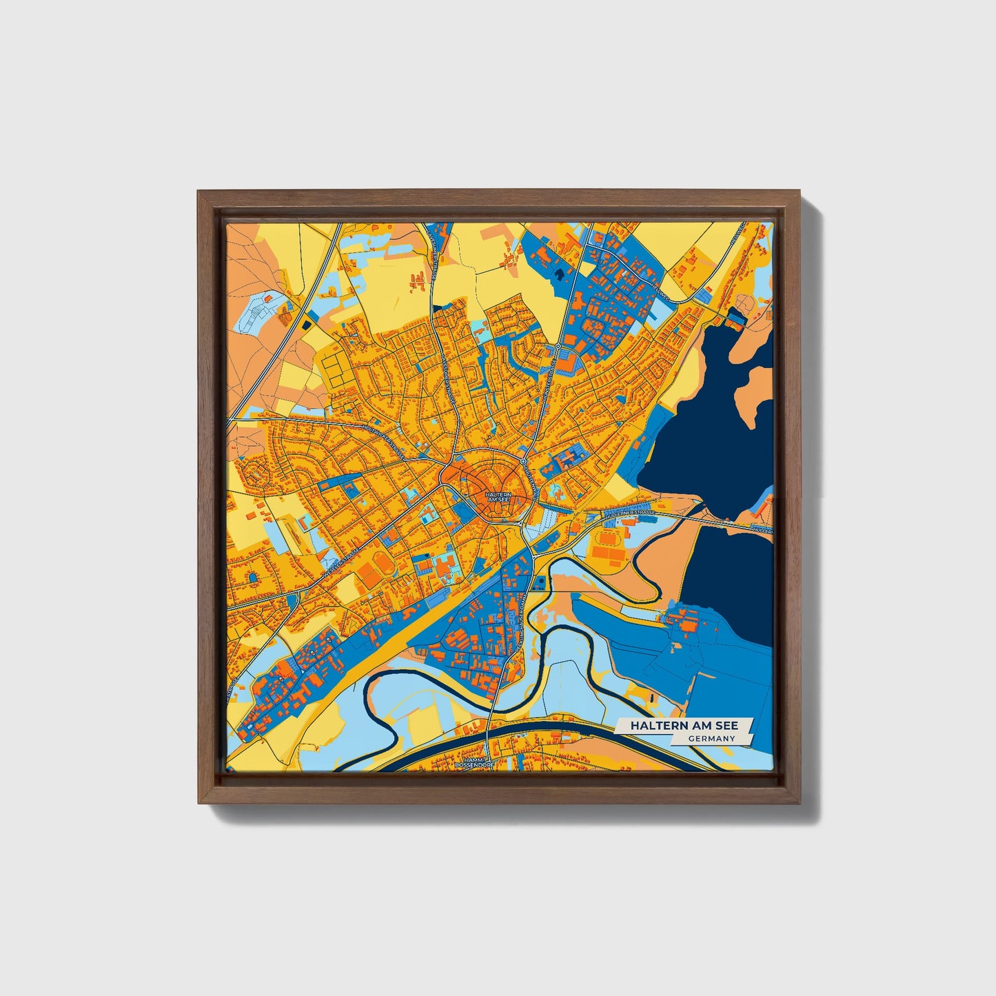 Haltern Am See Germany Colorful City Map Canvas Print • Dark Wooden Framed
