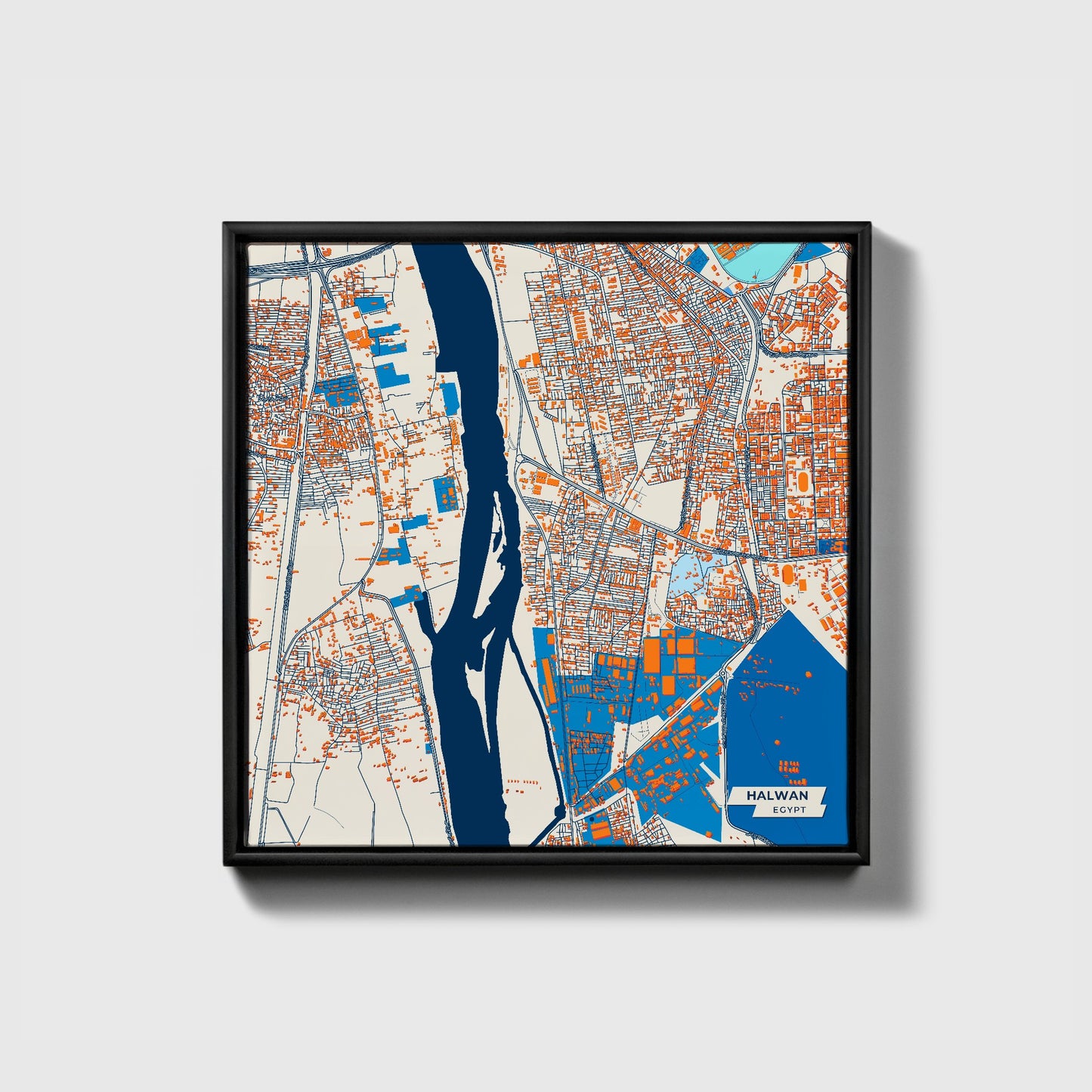Halwan Egypt Colorful City Map Canvas Print • Black Framed