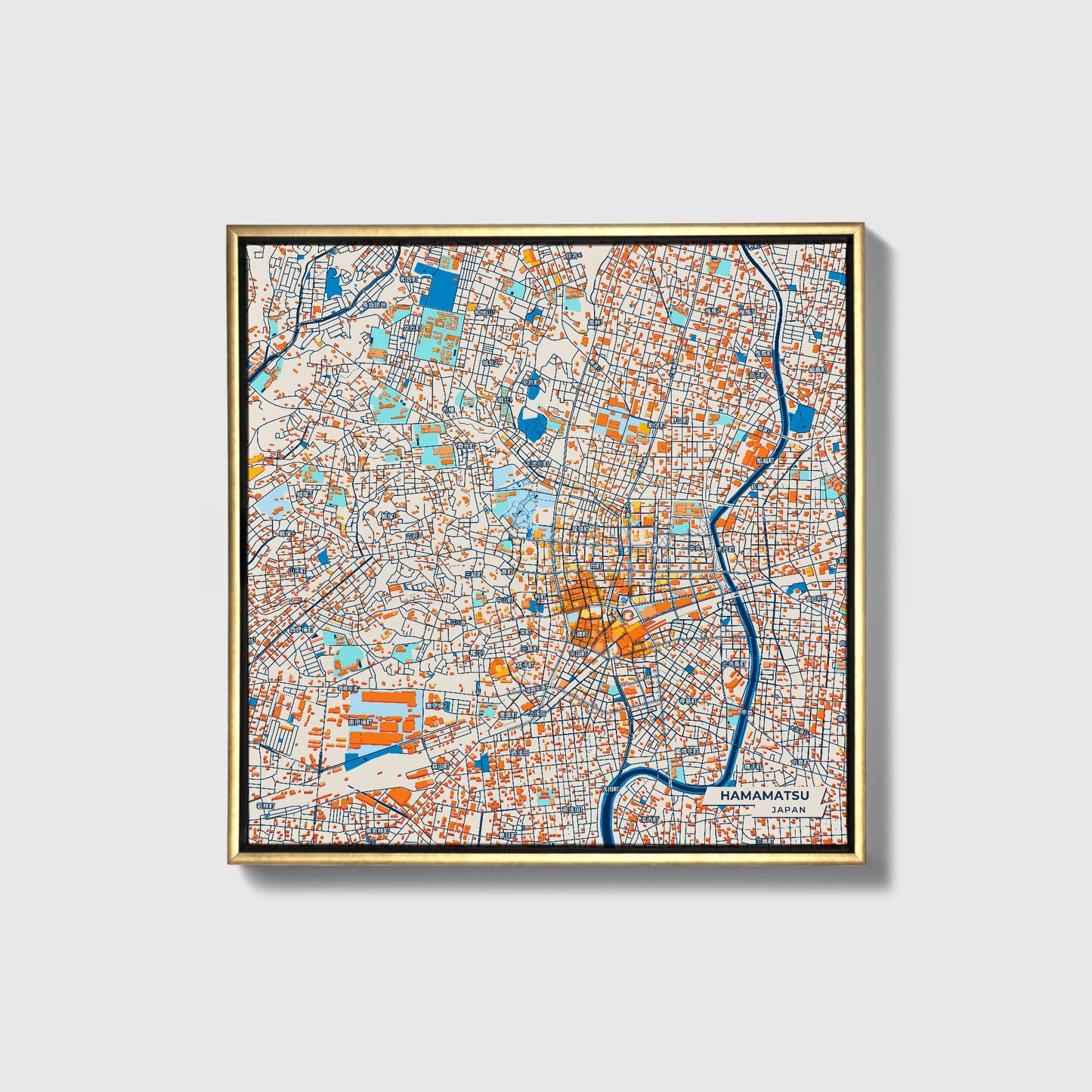 Hamamatsu Japan Colorful City Map Canvas Print • Gold Framed