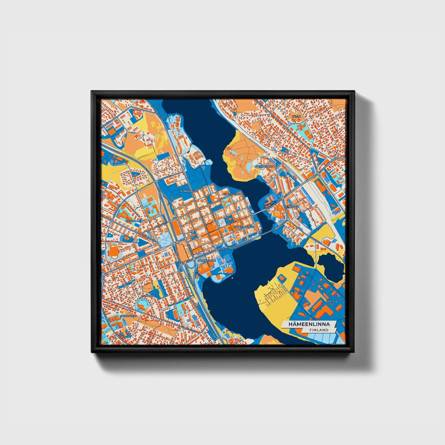 Hämeenlinna Finland Colorful City Map Canvas Print • Black Framed