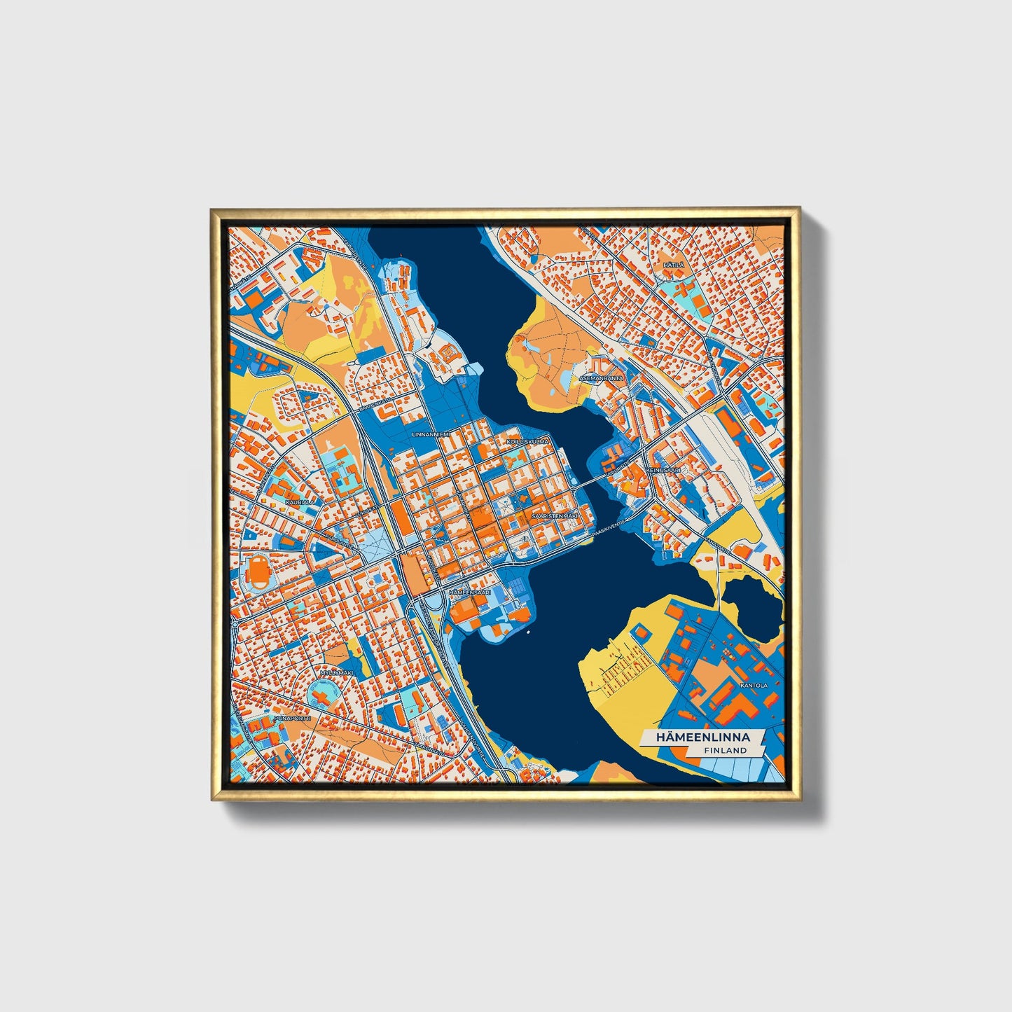 Hämeenlinna Finland Colorful City Map Canvas Print • Gold Framed