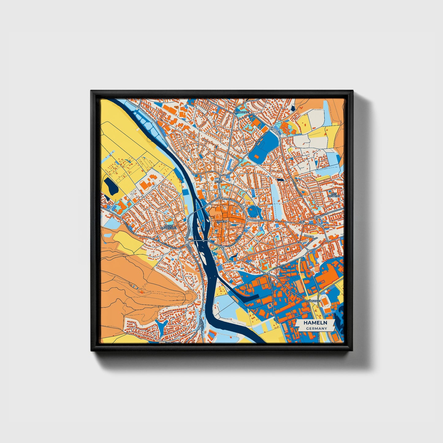 Hameln Germany Colorful City Map Canvas Print • Black Framed