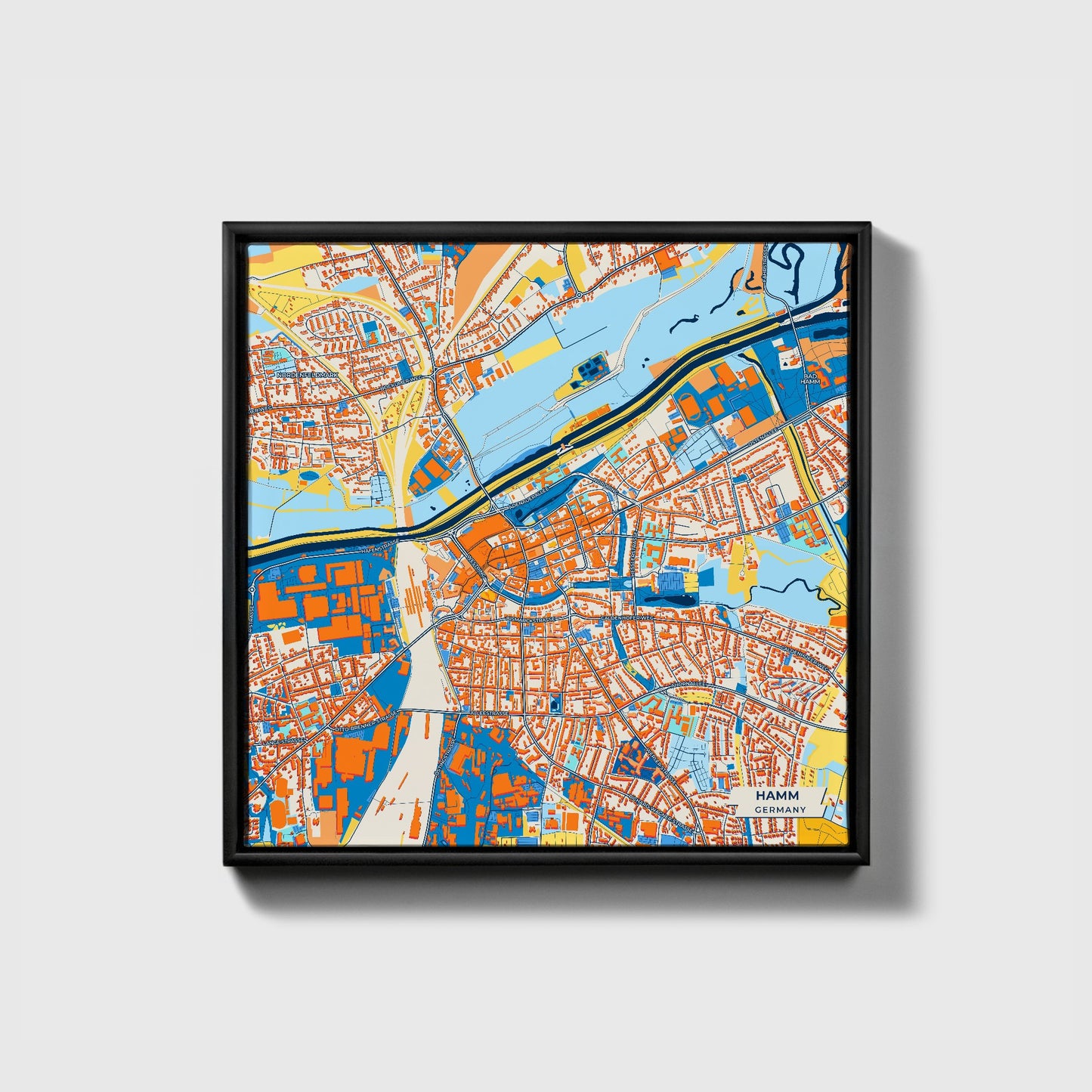 Hamm Germany Colorful City Map Canvas Print • Black Framed
