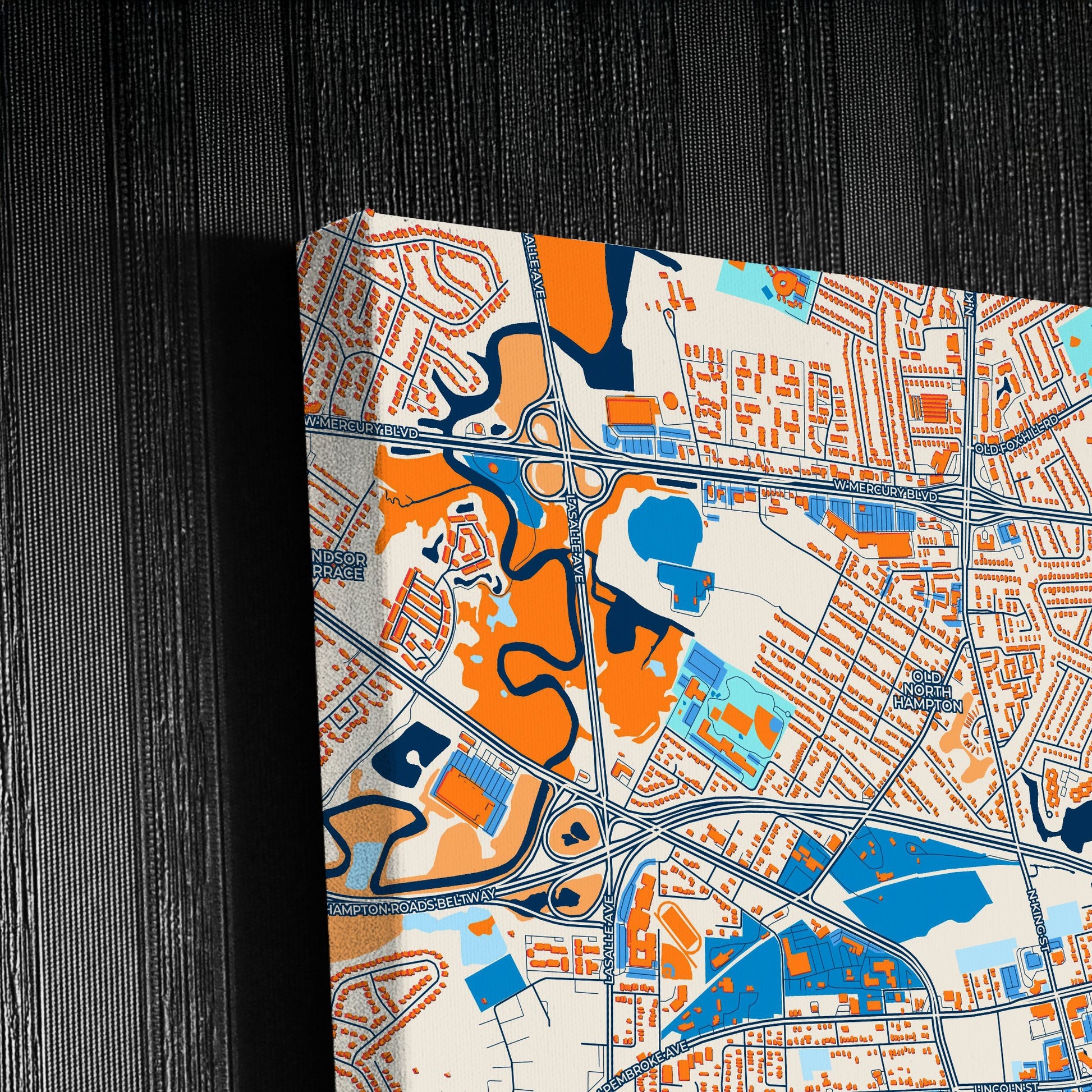 Hampton Virginia Colorful City Map Canvas Print Detail