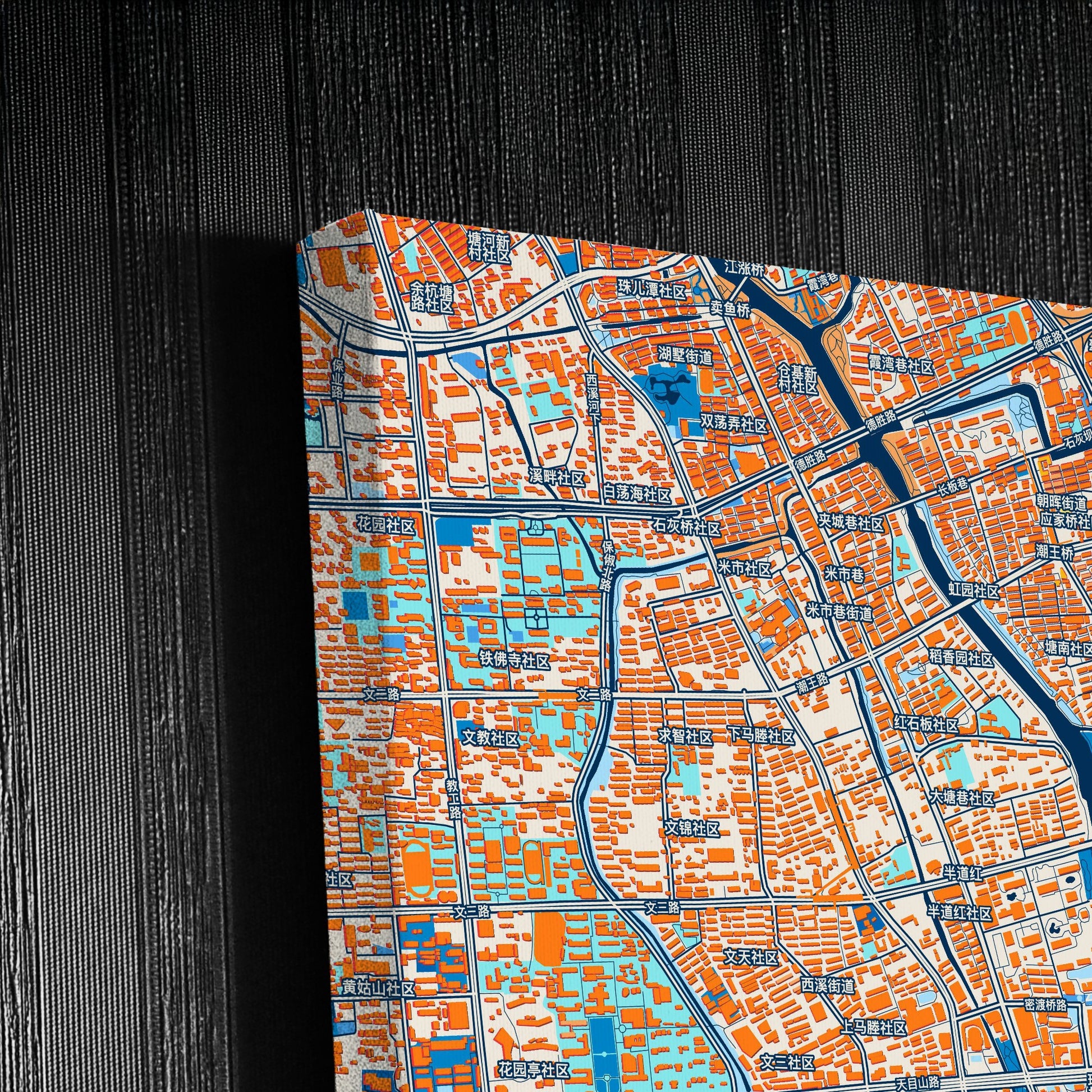 Hangzhou China Colorful City Map Canvas Print Detail