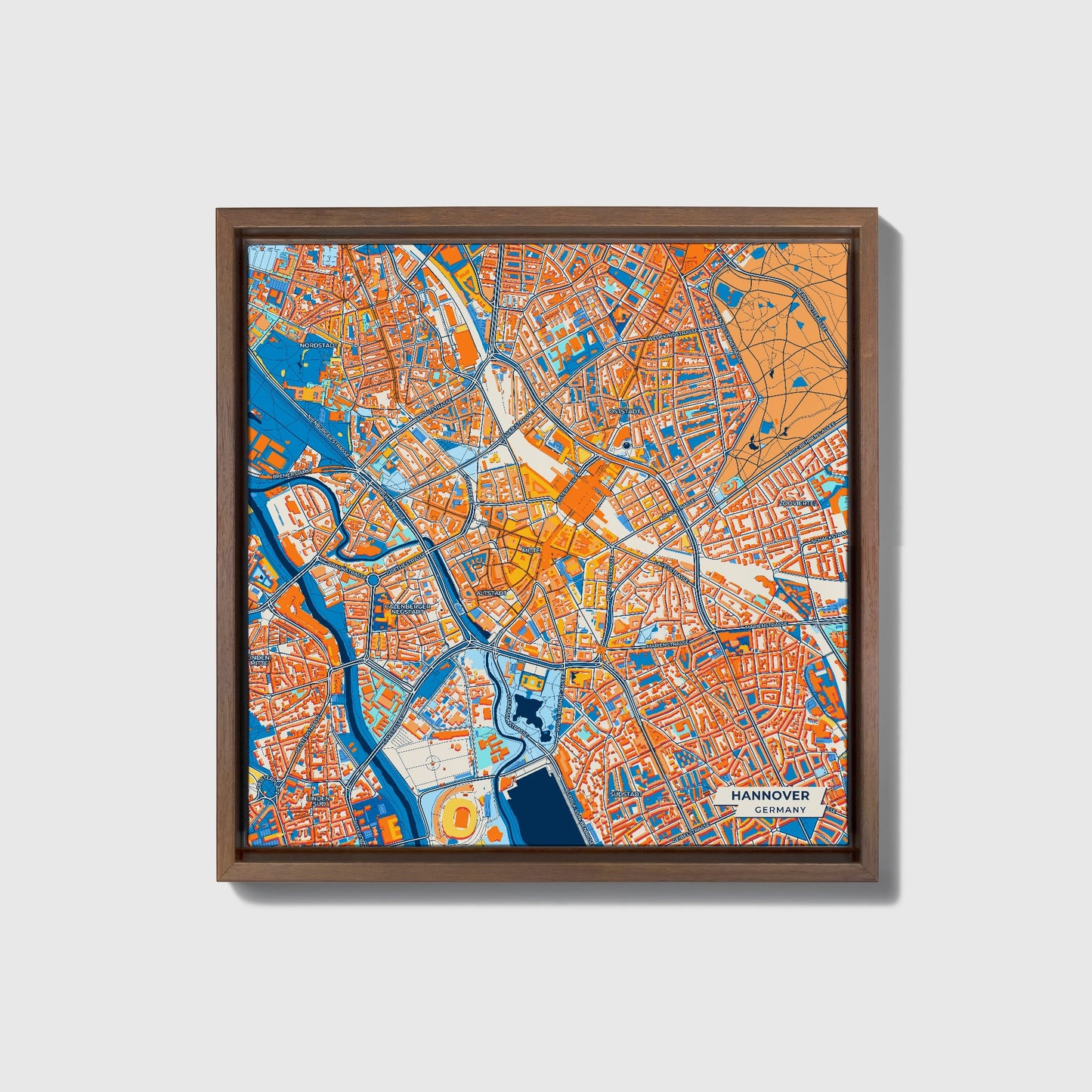 Hannover Germany Colorful City Map Canvas Print • Dark Wooden Framed