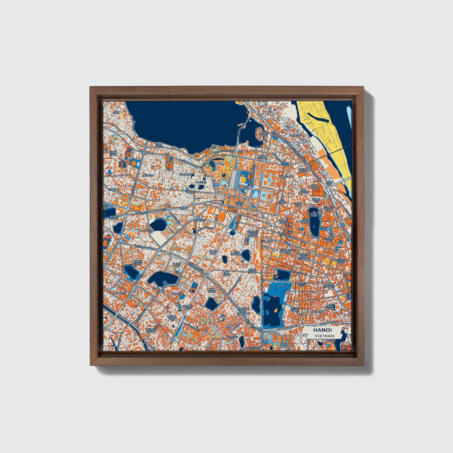 Hanoi Vietnam Colorful City Map Canvas Print • Dark Wooden Framed