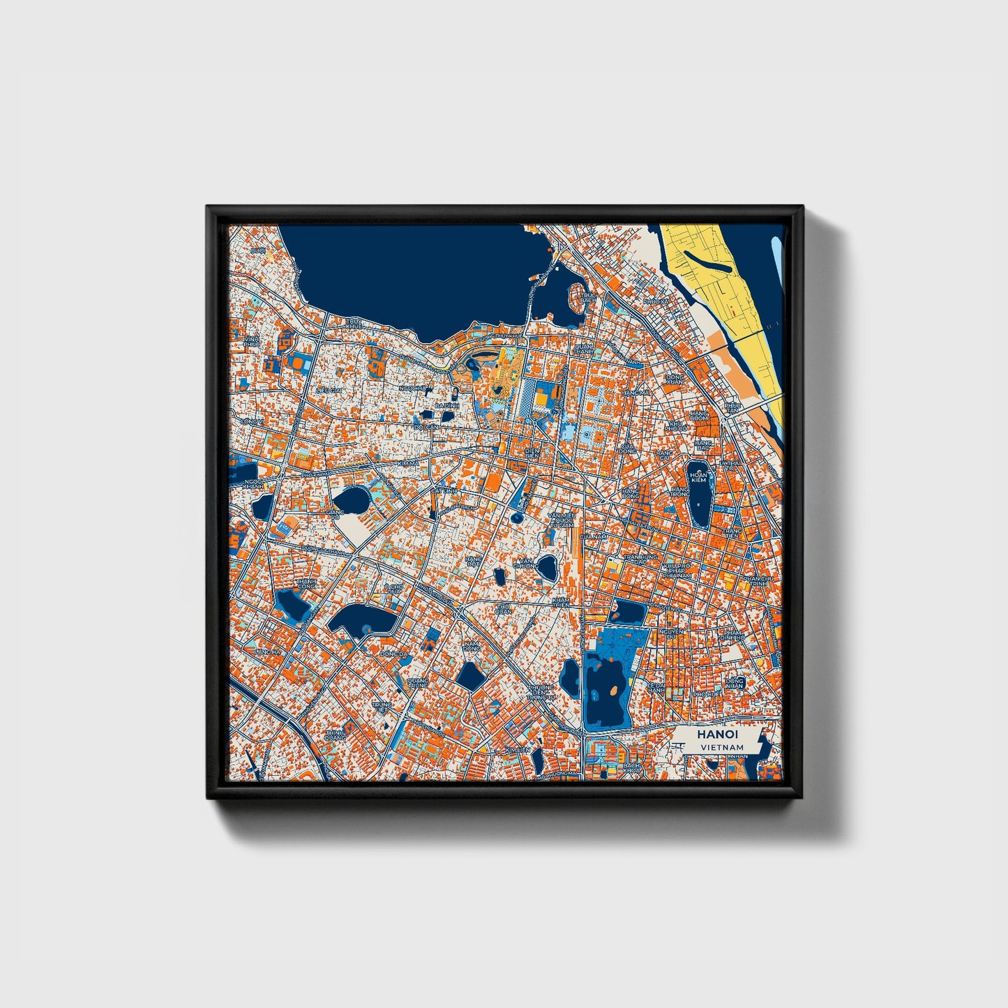 Hanoi Vietnam Colorful City Map Canvas Print • Black Framed
