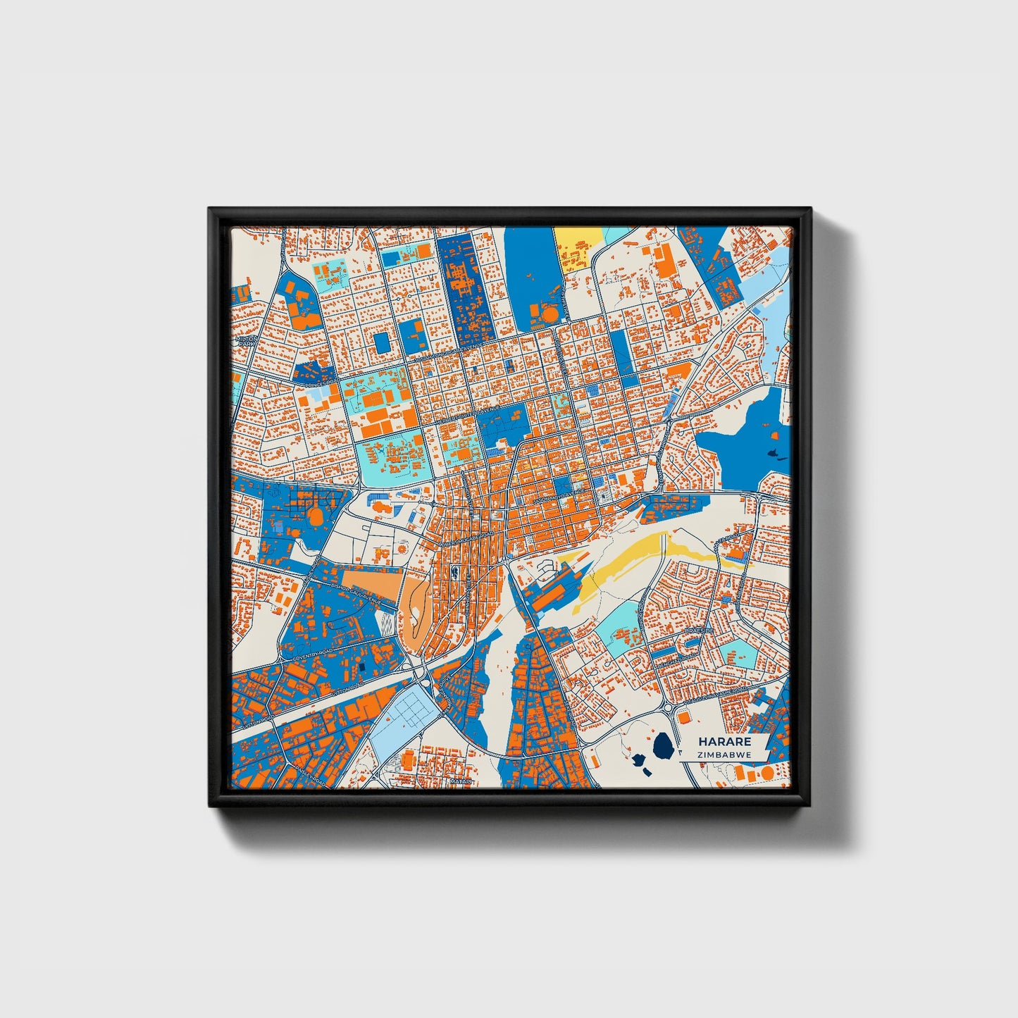 Harare Zimbabwe Colorful City Map Canvas Print • Black Framed
