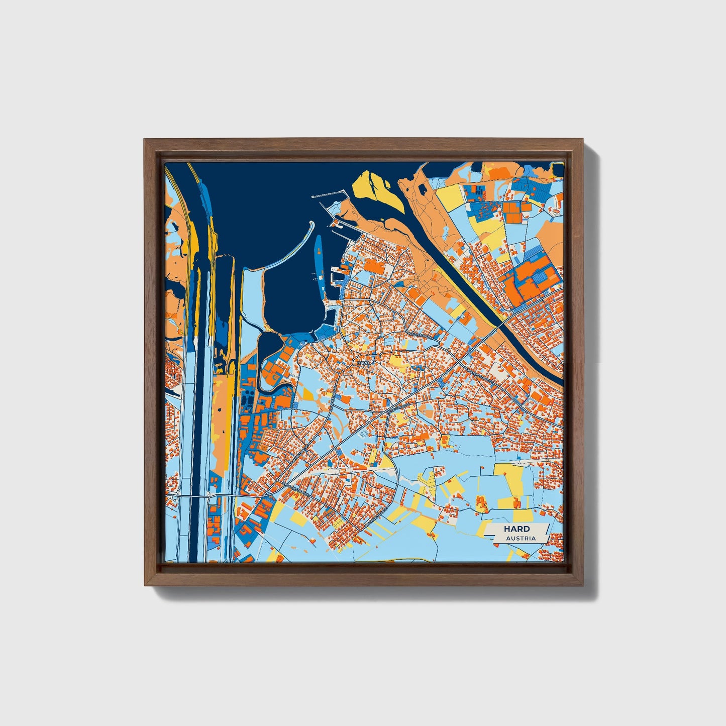 Hard Austria Colorful City Map Canvas Print • Dark Wooden Framed