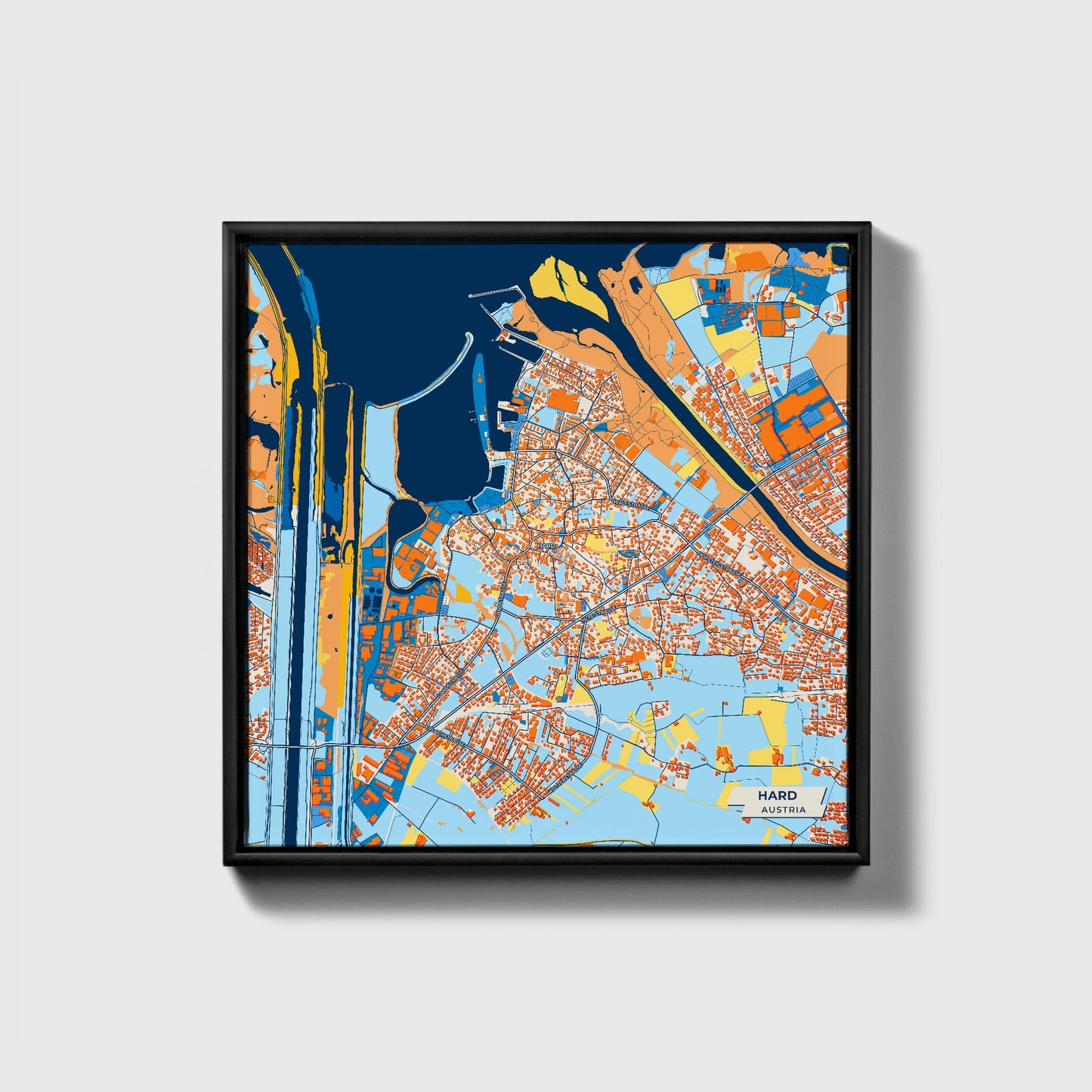 Hard Austria Colorful City Map Canvas Print • Black Framed
