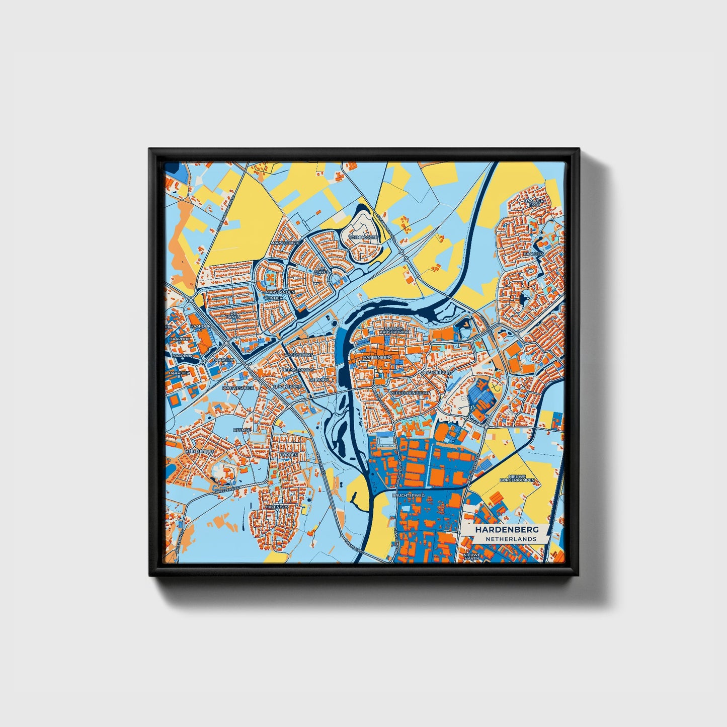 Hardenberg Netherlands Colorful City Map Canvas Print • Black Framed