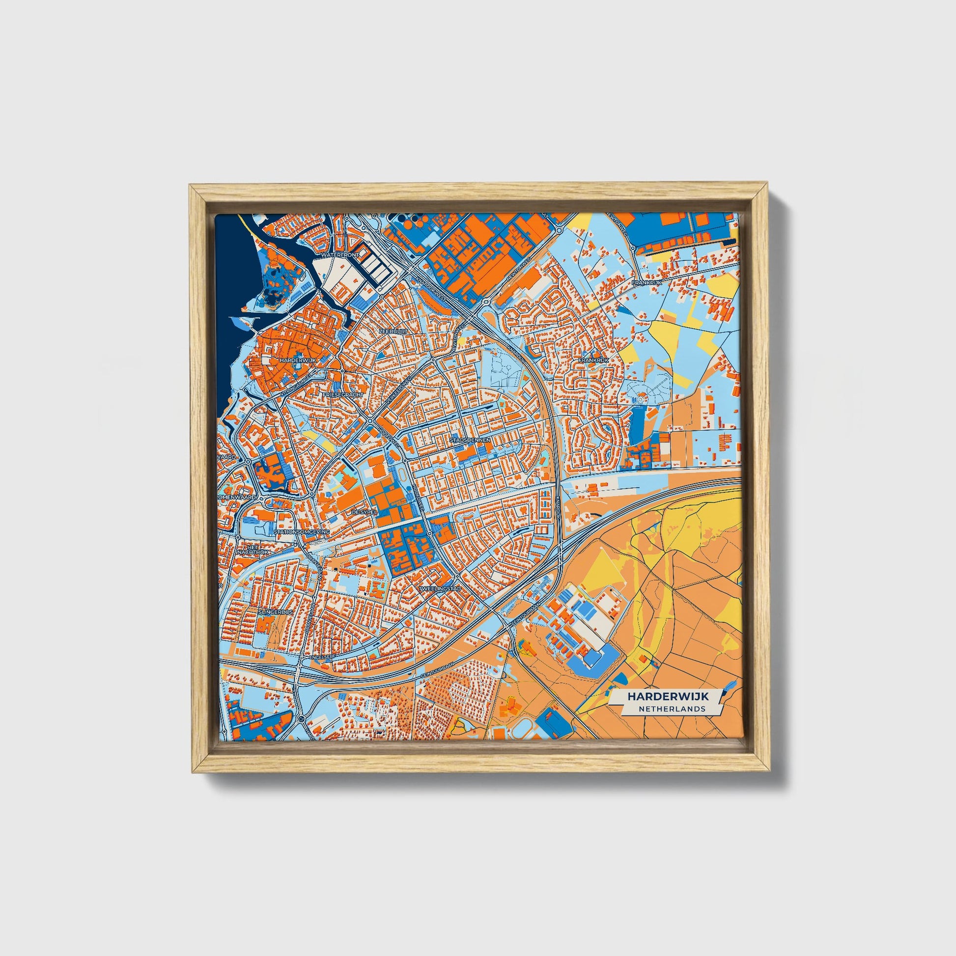 Harderwijk Netherlands Colorful City Map Canvas Print • Natural Wooden Framed