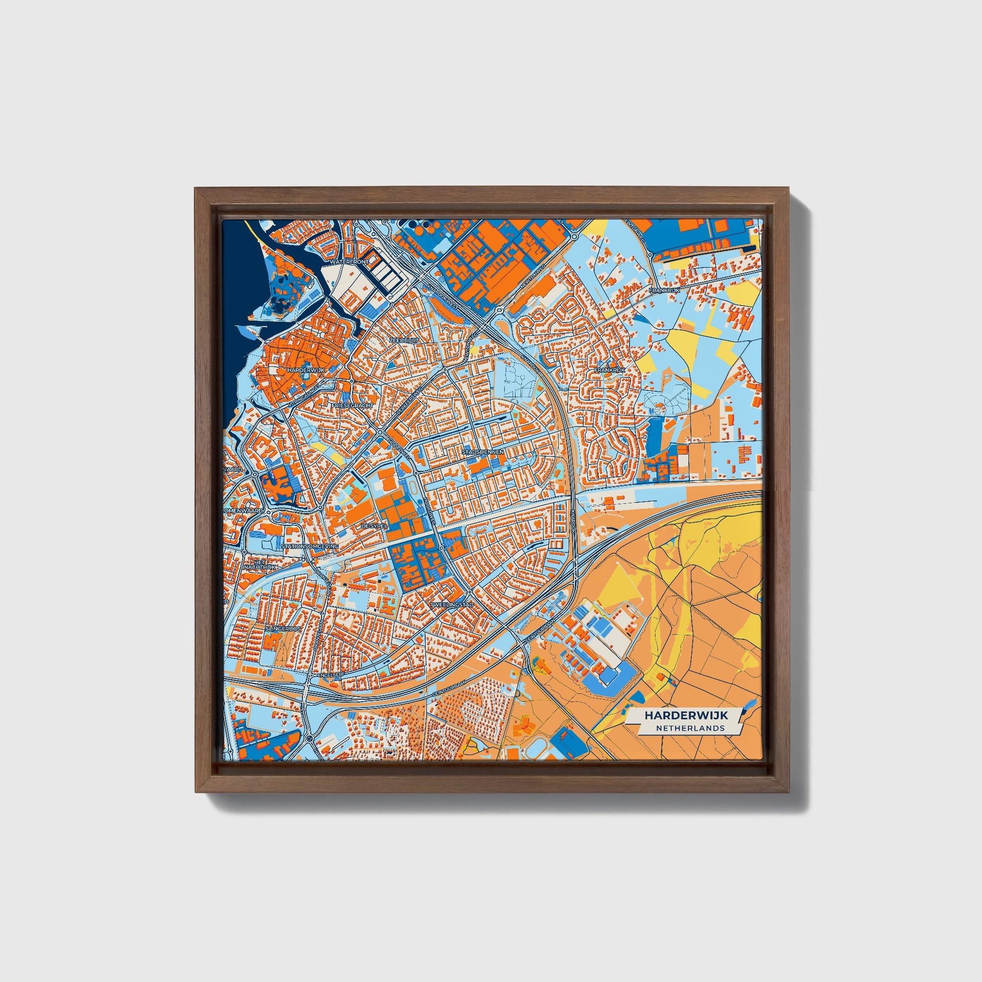 Harderwijk Netherlands Colorful City Map Canvas Print • Dark Wooden Framed