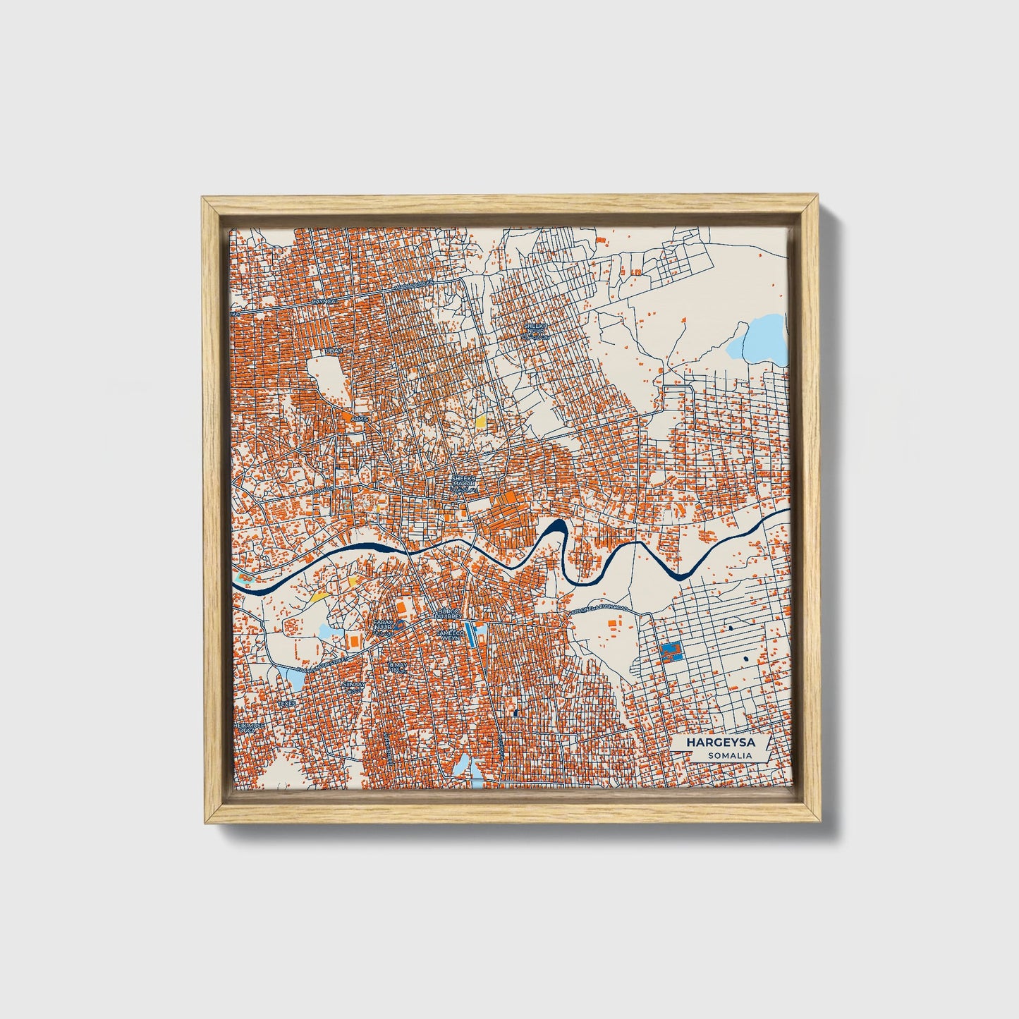 Hargeysa Somalia Colorful City Map Canvas Print • Natural Wooden Framed
